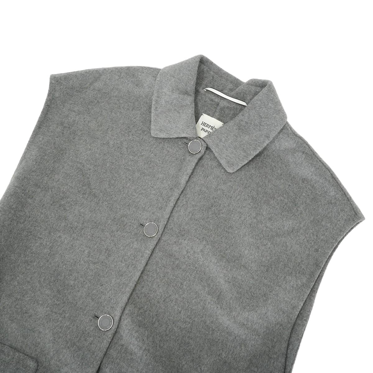 HERMES Vests Double-faced Crude Cell with belt Grey Cashmere #44 4H0101DA[EXCELLENT][Authentic]