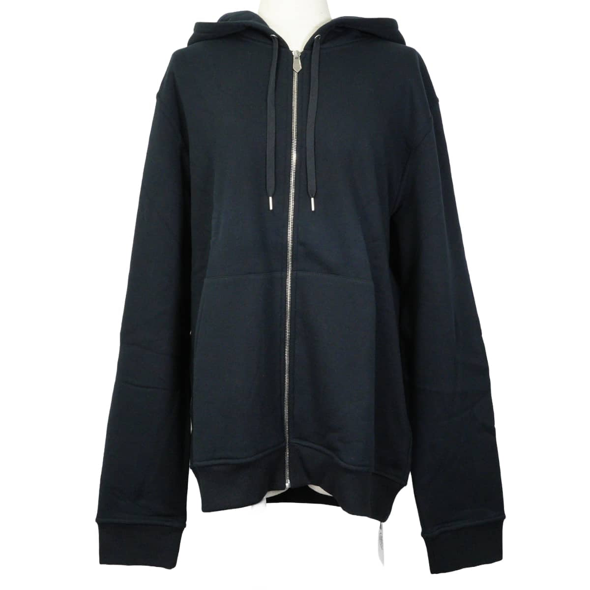 2025AW HERMES Hooded sweatshirt Long-sleeved zip-up hoodie by Ex-Libris with back print Navy Cotton100% #XL H567765HA01ME[EXCELLENT][Authentic]