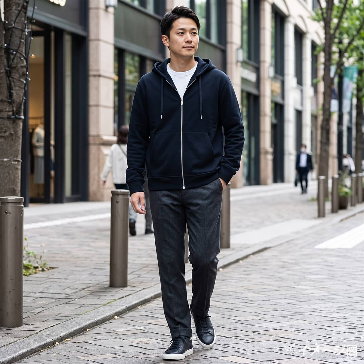 2025AW HERMES Hooded sweatshirt Long-sleeved zip-up hoodie by Ex-Libris with back print Navy Cotton100% #XL H567765HA01ME[EXCELLENT][Authentic]