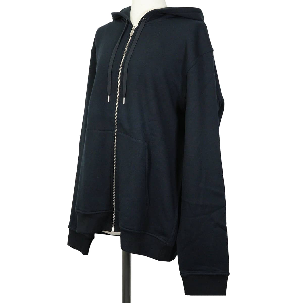 2025AW HERMES Hooded sweatshirt Long-sleeved zip-up hoodie by Ex-Libris with back print Navy Cotton100% #XL H567765HA01ME[EXCELLENT][Authentic]