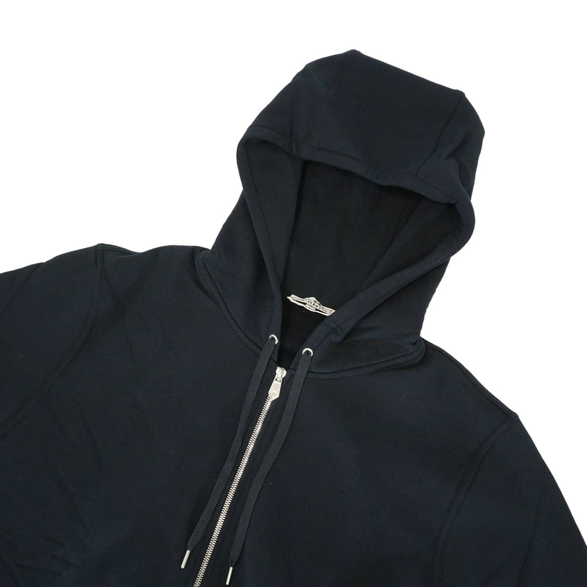 2025AW HERMES Hooded sweatshirt Long-sleeved zip-up hoodie by Ex-Libris with back print Navy Cotton100% #XL H567765HA01ME[EXCELLENT][Authentic]