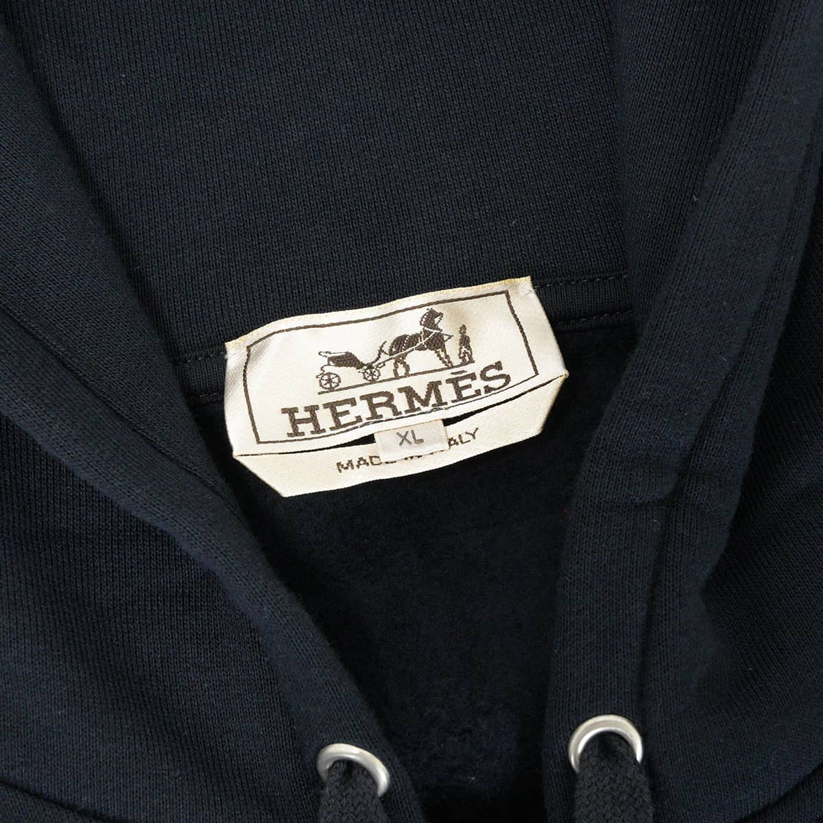 2025AW HERMES Hooded sweatshirt Long-sleeved zip-up hoodie by Ex-Libris with back print Navy Cotton100% #XL H567765HA01ME[EXCELLENT][Authentic]