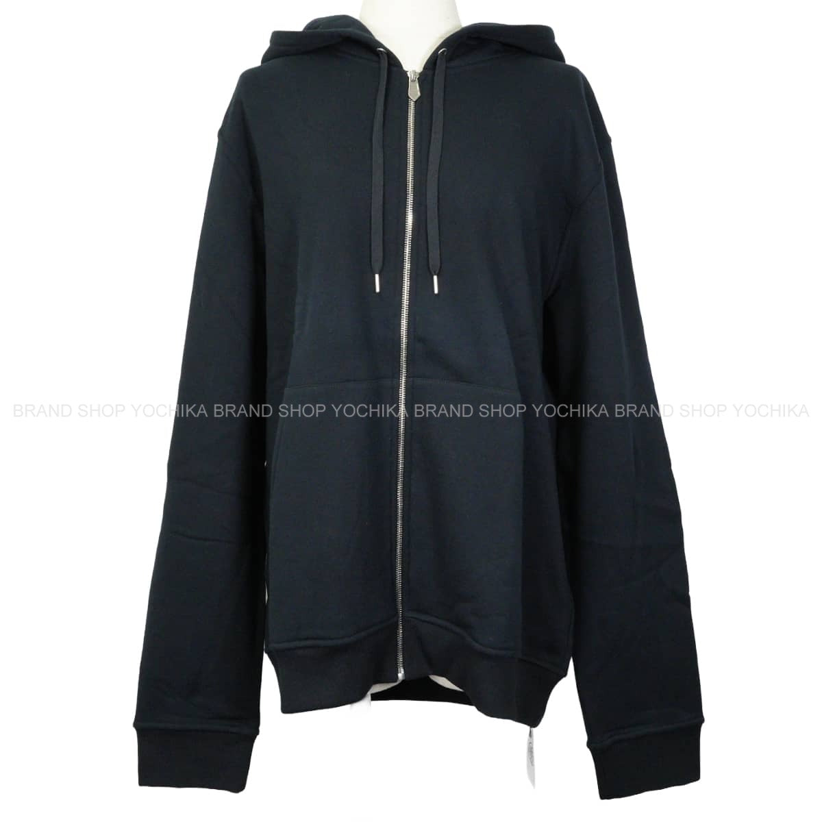 2025AW HERMES Hooded sweatshirt Long-sleeved zip-up hoodie by Ex-Libris with back print Navy Cotton100% #XL H567765HA01ME[EXCELLENT][Authentic]