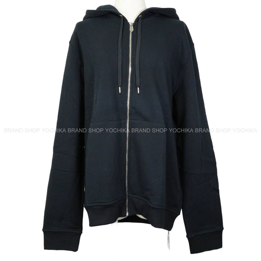 2025AW HERMES Hooded sweatshirt Long-sleeved zip-up hoodie by Ex-Libris with back print Navy Cotton100% #XL H567765HA01ME[EXCELLENT][Authentic]