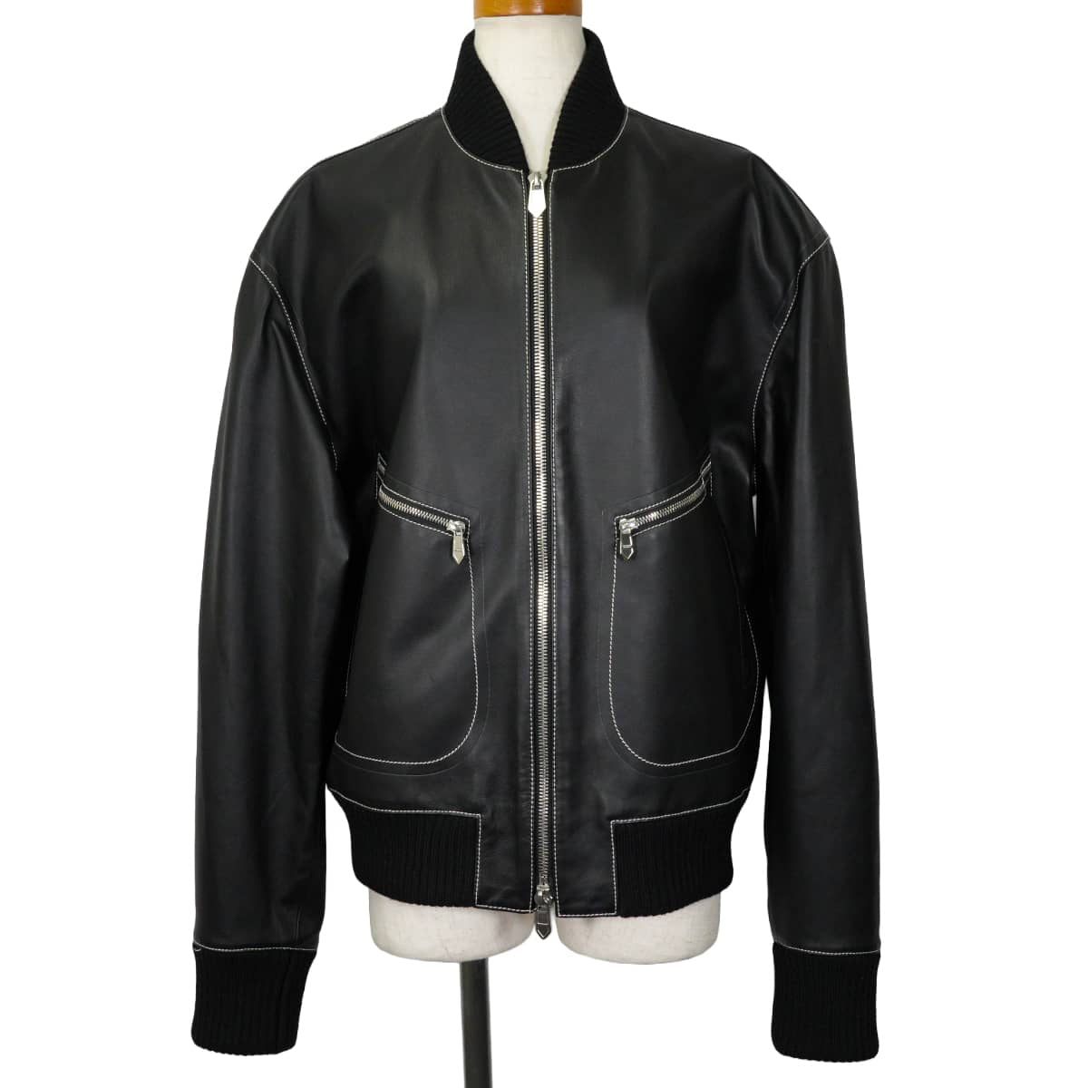 HERMES Rider jacket Men's Collarless Blouson Jacket with Empreinte Stitching Noir (Black) Vauxport #48 Silver HW H653320HD[EXCELLENT][Authentic]