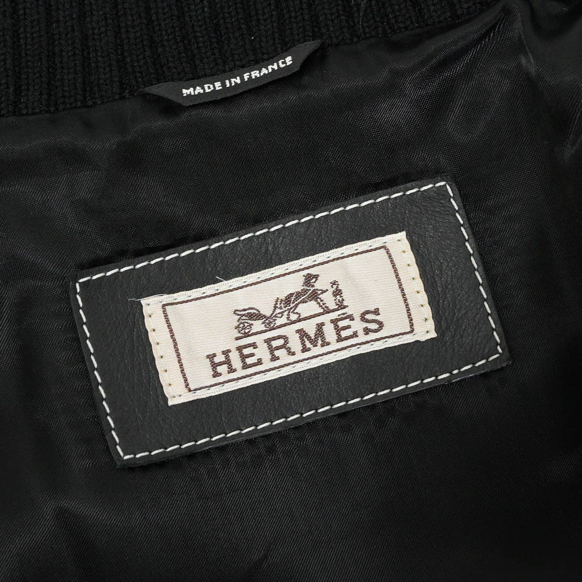 HERMES Rider jacket Men's Collarless Blouson Jacket with Empreinte Stitching Noir (Black) Vauxport #48 Silver HW H653320HD[EXCELLENT][Authentic]