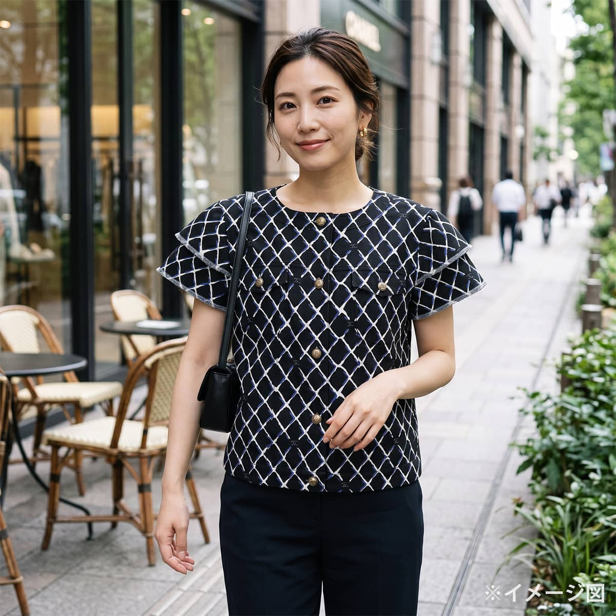 2018SS COCO Beach Collection CHANEL Denim jacket Women's Short-Sleeve Shirt with Anchor COCO Mark Buttons Noir (Black)/Purple Cotton #44 Antique Silver HW P59120[EXCELLENT][Authentic]