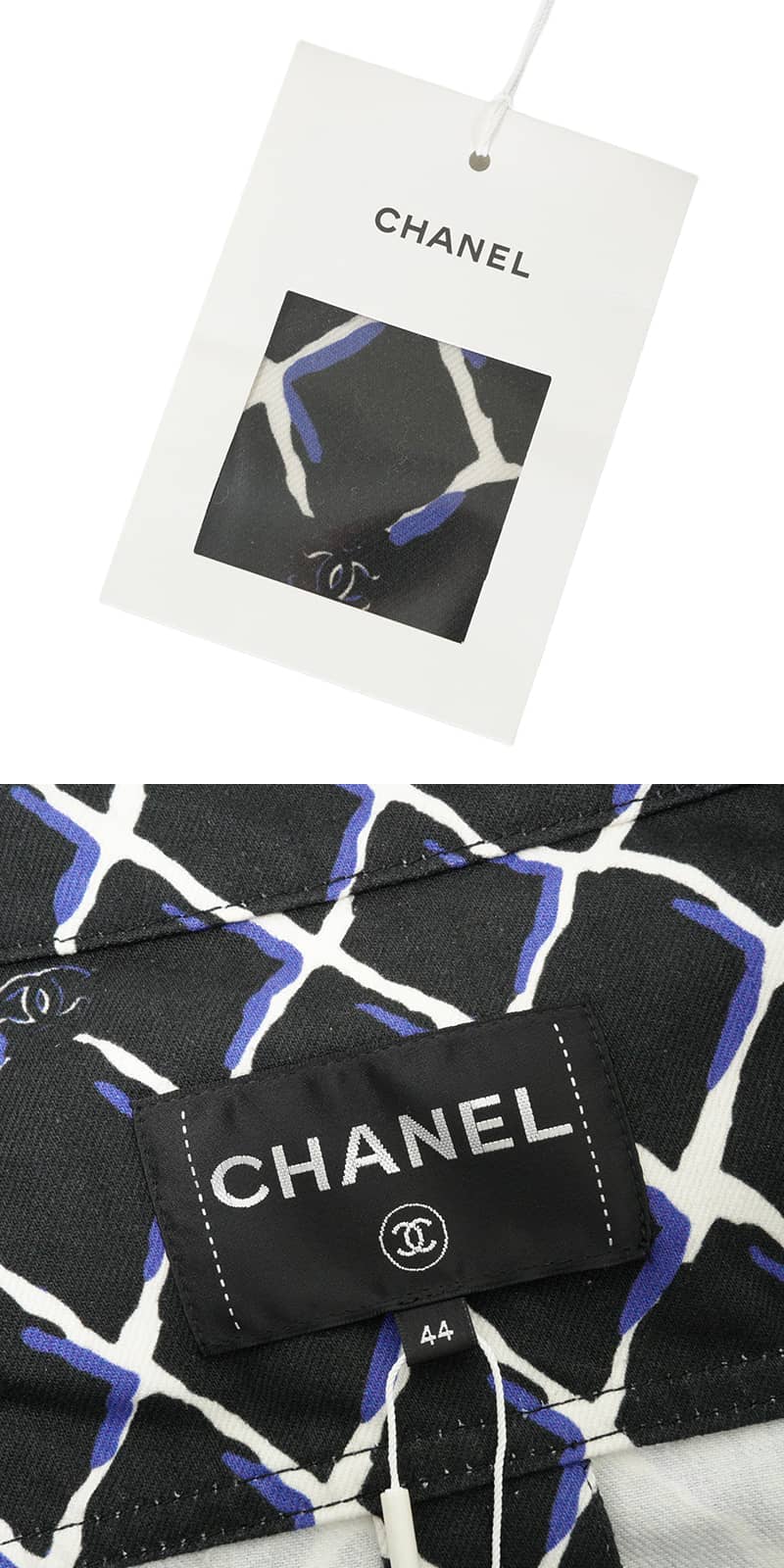 2018SS COCO Beach Collection CHANEL Denim jacket Women's Short-Sleeve Shirt with Anchor COCO Mark Buttons Noir (Black)/Purple Cotton #44 Antique Silver HW P59120[EXCELLENT][Authentic]