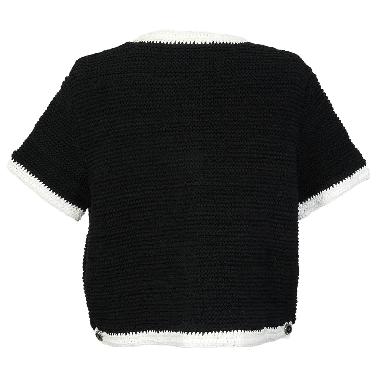 CHANEL Cardigan Short-sleeved for women COCO Mark logo glitter buttons Bicolor Noir (Black)/Blanc (White) Cotton polyamide #44 P72785[EXCELLENT][Authentic]