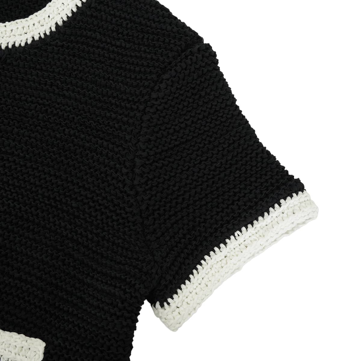 CHANEL Cardigan Short-sleeved for women COCO Mark logo glitter buttons Bicolor Noir (Black)/Blanc (White) Cotton polyamide #44 P72785[EXCELLENT][Authentic]