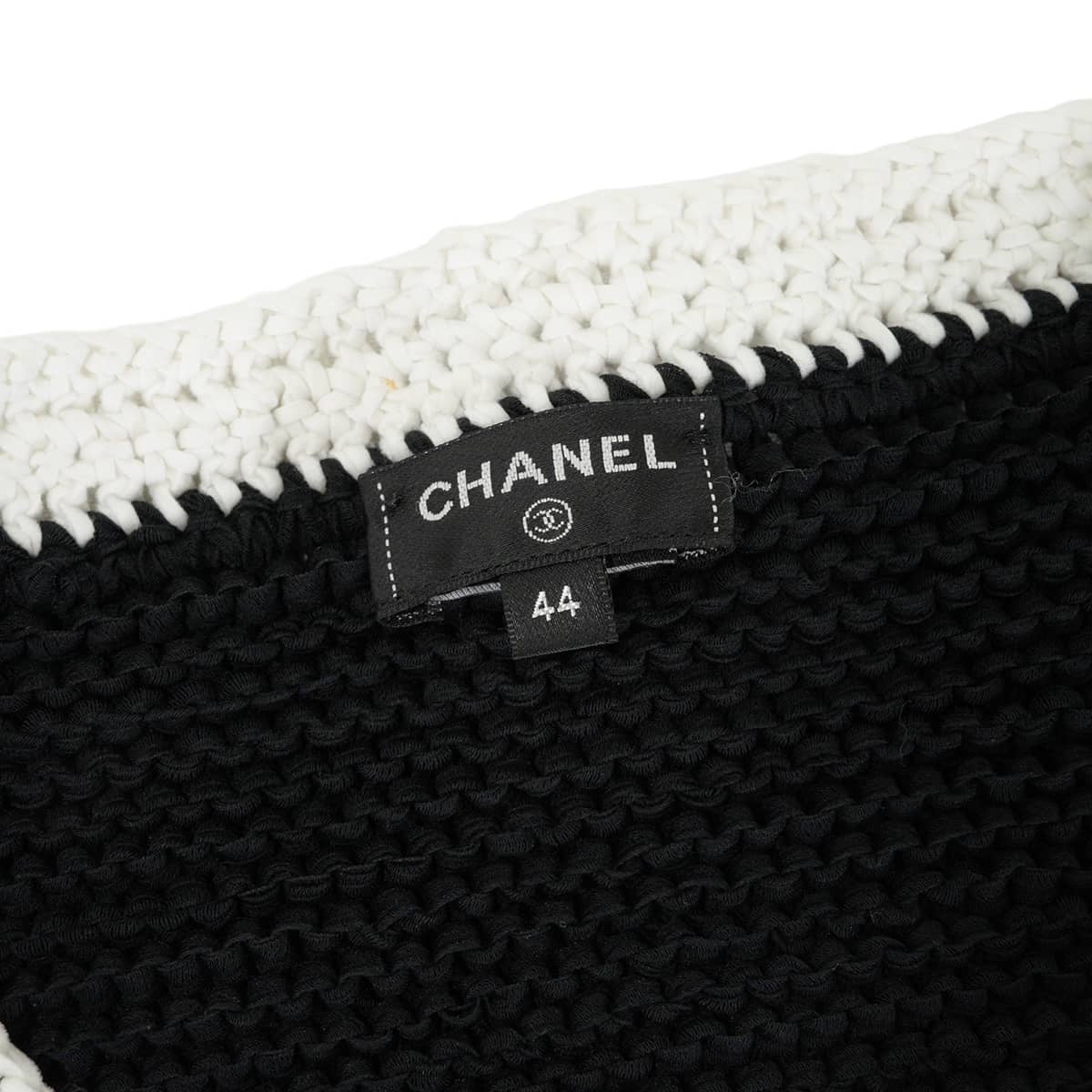 CHANEL Cardigan Short-sleeved for women COCO Mark logo glitter buttons Bicolor Noir (Black)/Blanc (White) Cotton polyamide #44 P72785[EXCELLENT][Authentic]