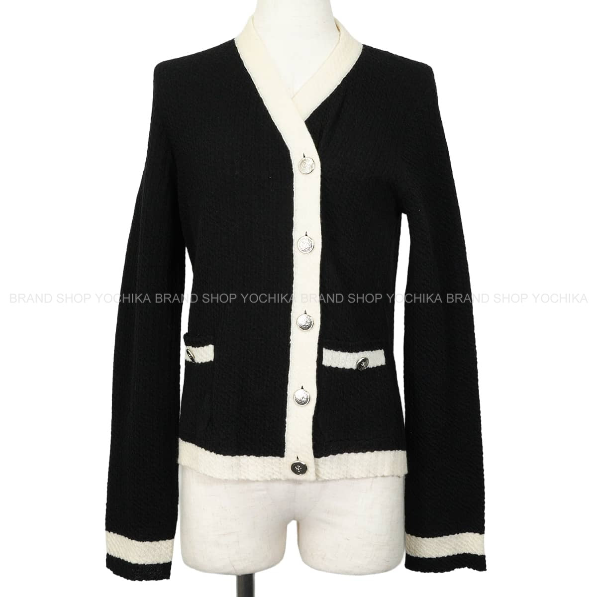 Pret-a-Porter Collection CHANEL Cardigan Women's two-tone Noir (Black)/Blanc (White) Wool #40 P78413[EXCELLENT][Authentic]