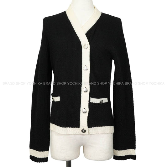 Pret-a-Porter Collection CHANEL Cardigan Women's two-tone Noir (Black)/Blanc (White) Wool #40 P78413[EXCELLENT][Authentic]