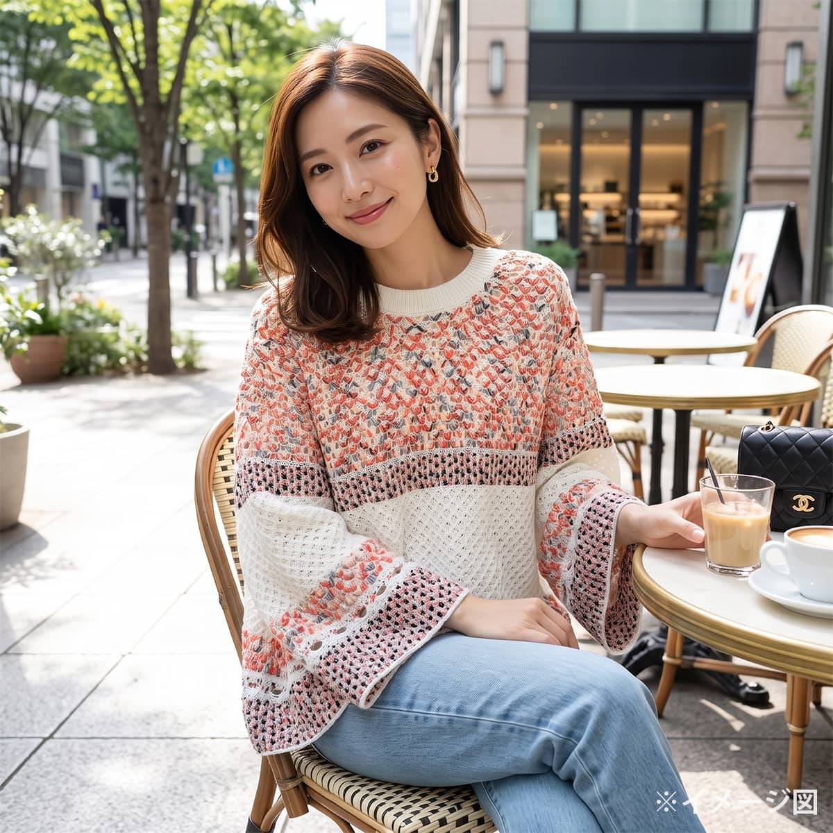 2017SS CHANEL Sweater Women's Ribbon Knit Pullover with COCO Mark Buttons Blanc (White)/Orange Cotton polyamide #44 P56228[EXCELLENT][Authentic]