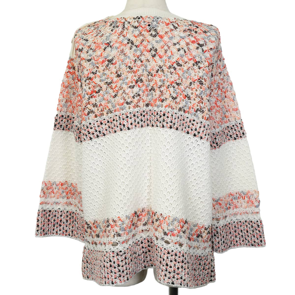 2017SS CHANEL Sweater Women's Ribbon Knit Pullover with COCO Mark Buttons Blanc (White)/Orange Cotton polyamide #44 P56228[EXCELLENT][Authentic]