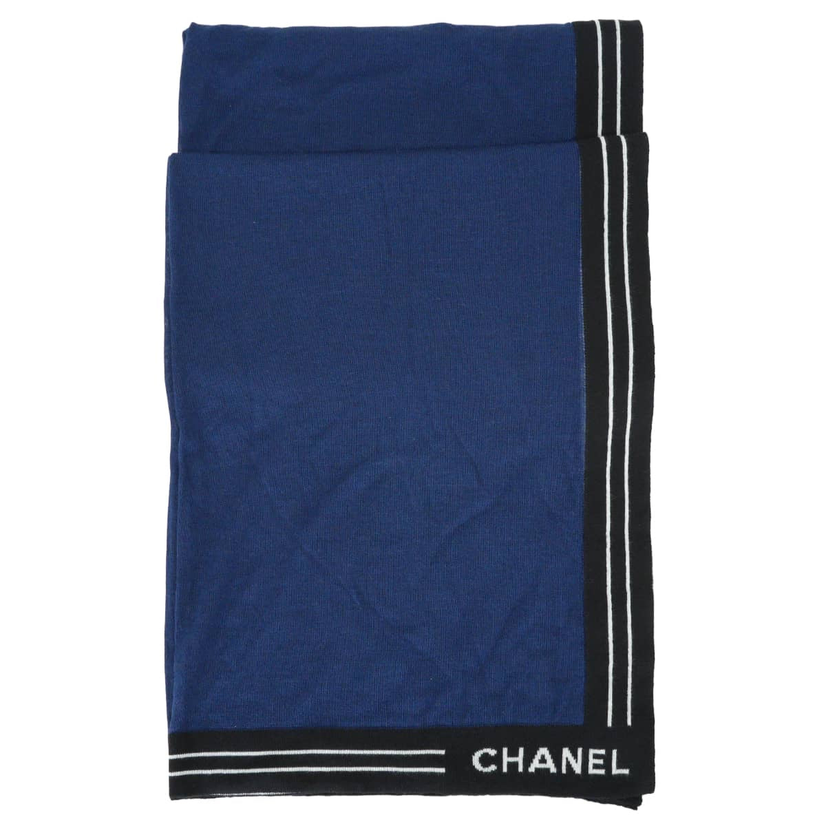 [Pre-loved] CHANEL Stall Large Logo Navy/Noir (Black) Cashmere/Cotton/Silk G20[LIKE NEW][Authentic]