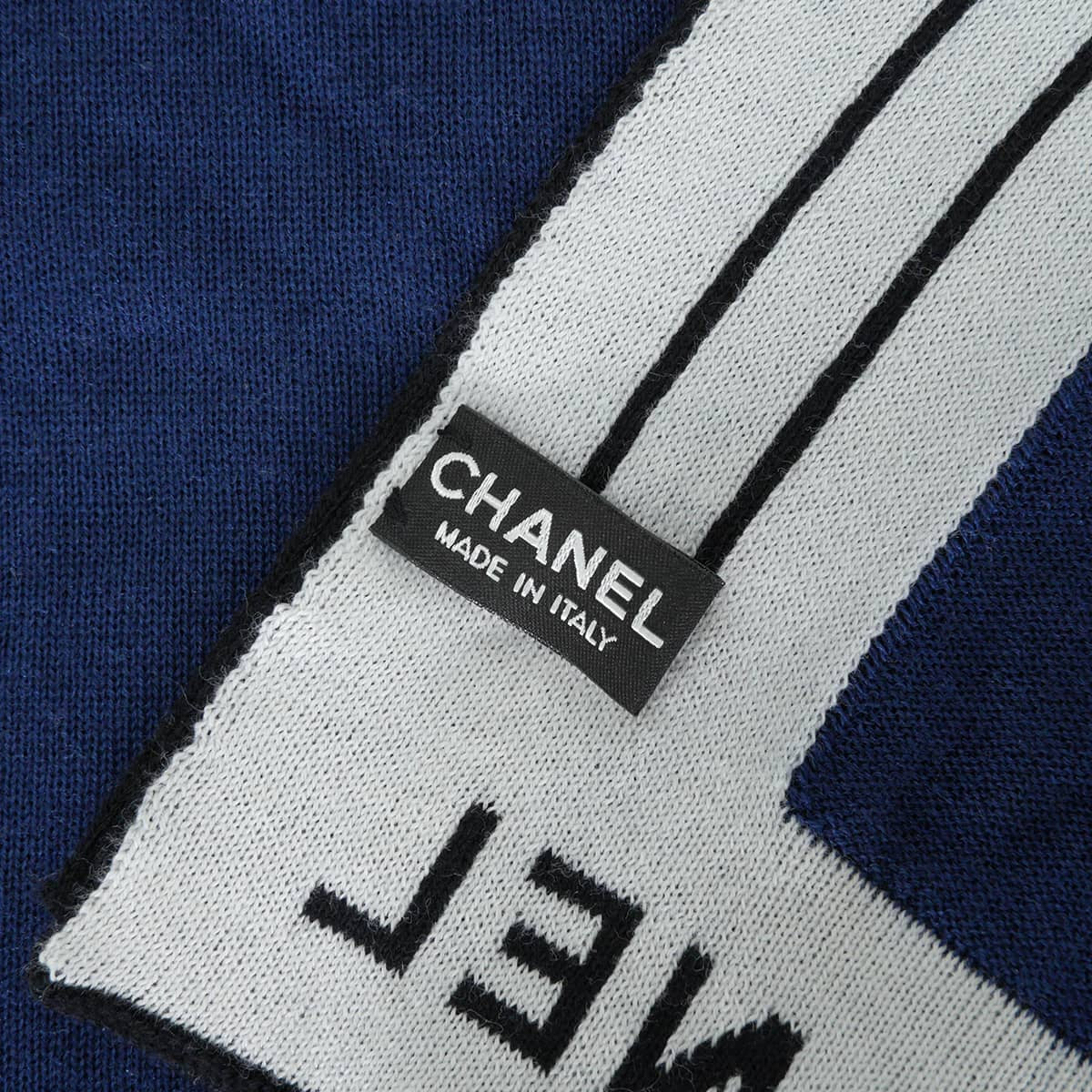 [Pre-loved] CHANEL Stall Large Logo Navy/Noir (Black) Cashmere/Cotton/Silk G20[LIKE NEW][Authentic]
