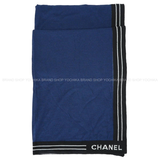 [Pre-loved] CHANEL Stall Large Logo Navy/Noir (Black) Cashmere/Cotton/Silk G20[LIKE NEW][Authentic]