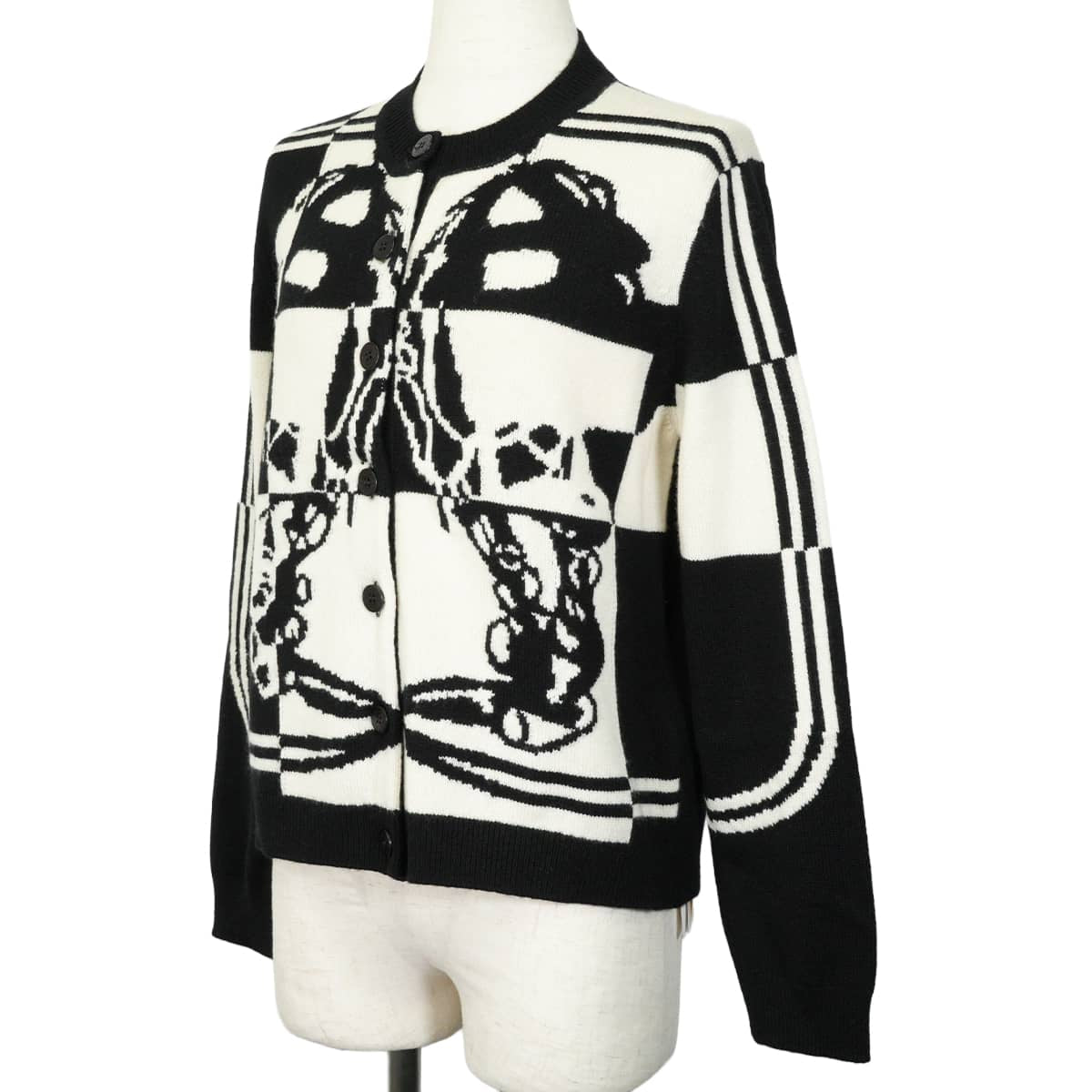 2021AW HERMES Cardigan Cardigan long-sleeved knit Brides de Gala Noir (Black)/Blanc (White) Cashmere #44[EXCELLENT][Authentic]