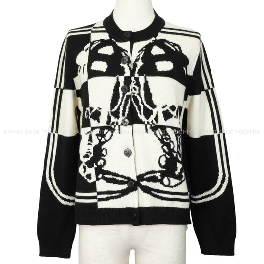 2021AW HERMES Cardigan Cardigan long-sleeved knit Brides de Gala Noir (Black)/Blanc (White) Cashmere #44[EXCELLENT][Authentic]