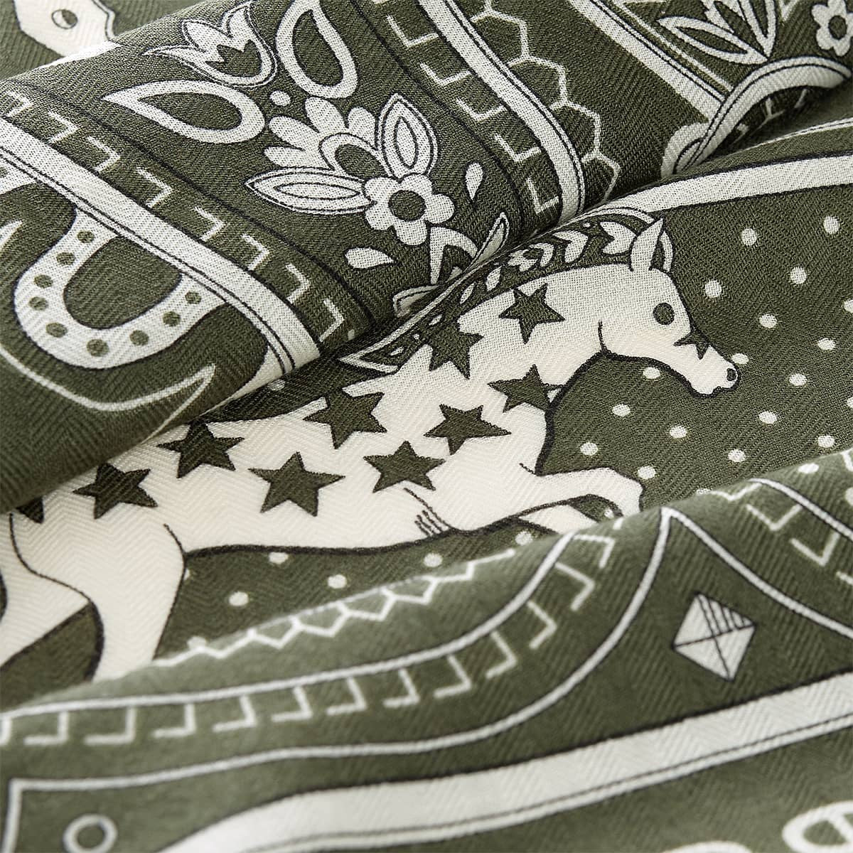 HERMES scarf Carre 140 CHEVAL de COEUR BandanaKhaki Fonce/White/Black Cashmere/Silk[BRAND NEW][Authentic]