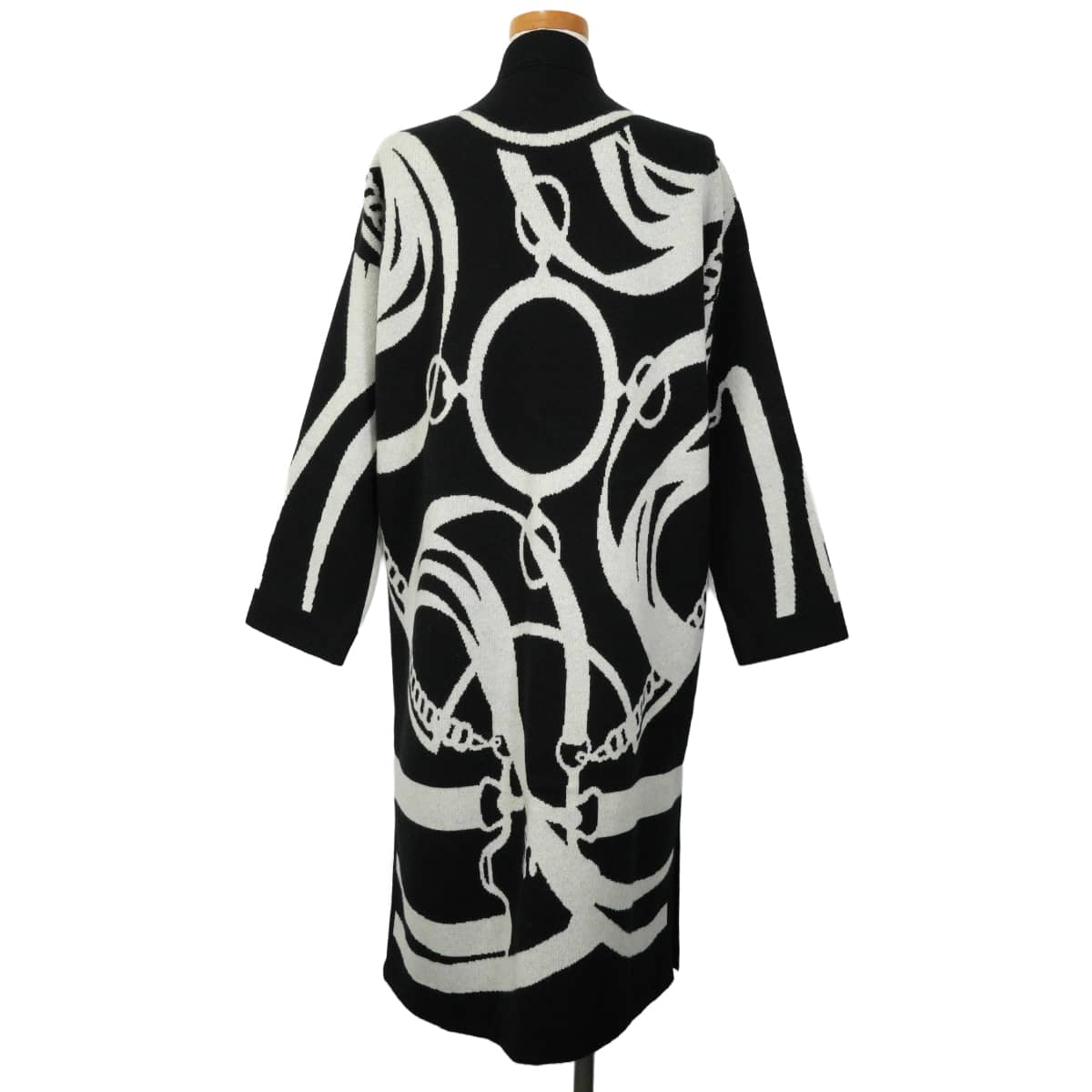 2022AW HERMES Cardigan Women's knit long La Promenade du Matin Noir (Black)/Blanc (White) Cashmere #34 2H2105D2[EXCELLENT][Authentic]
