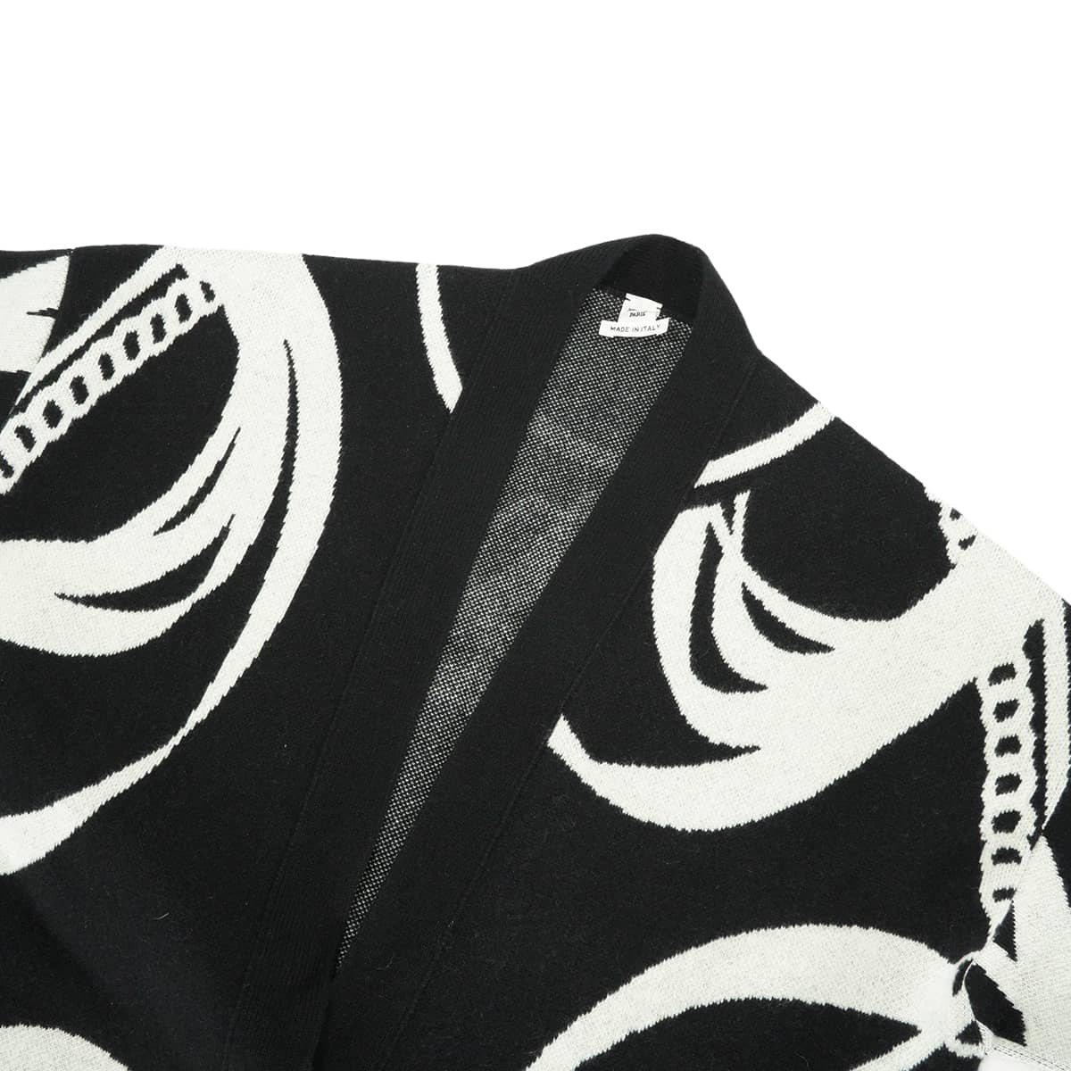 2022AW HERMES Cardigan Women's knit long La Promenade du Matin Noir (Black)/Blanc (White) Cashmere #34 2H2105D2[EXCELLENT][Authentic]