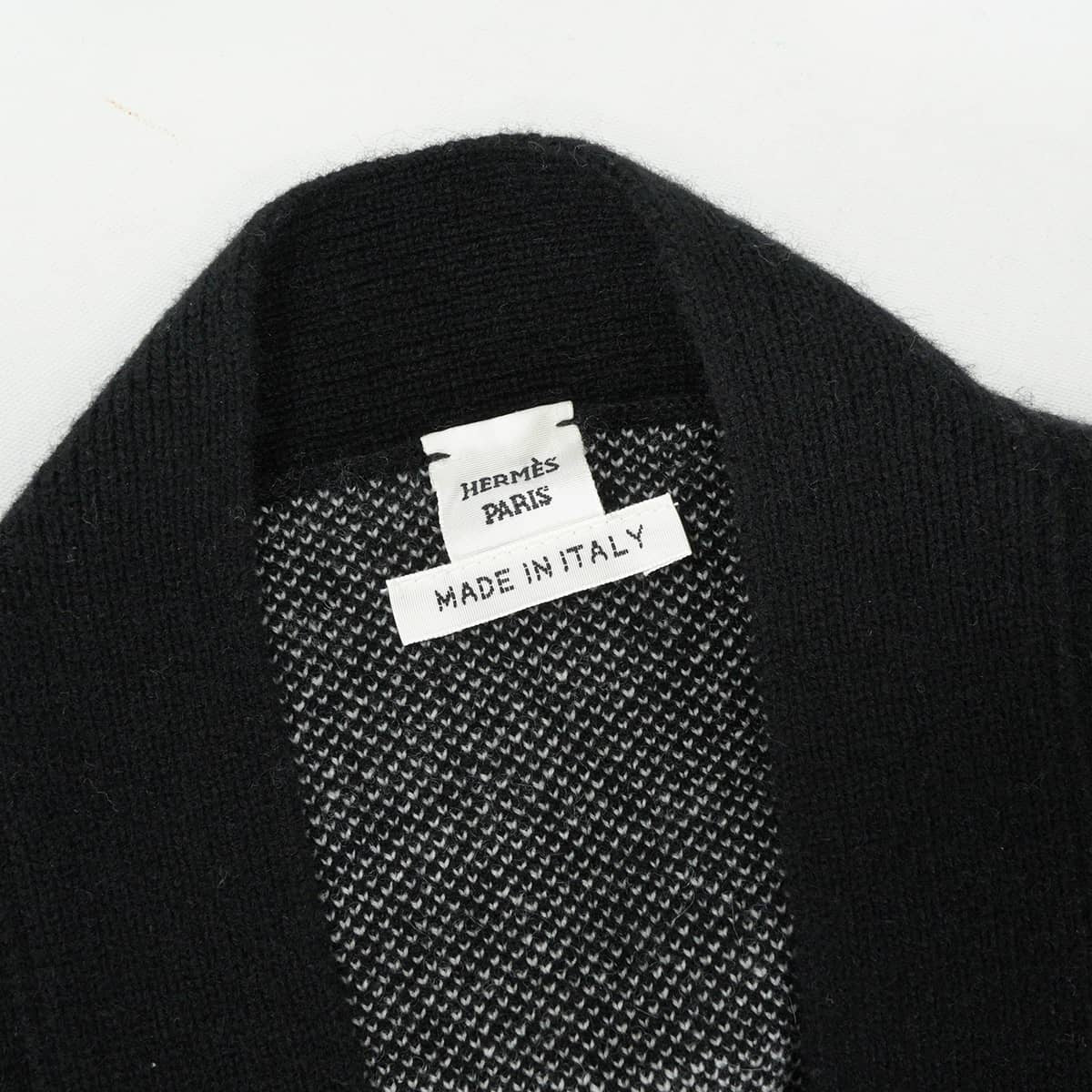 2022AW HERMES Cardigan Women's knit long La Promenade du Matin Noir (Black)/Blanc (White) Cashmere #34 2H2105D2[EXCELLENT][Authentic]