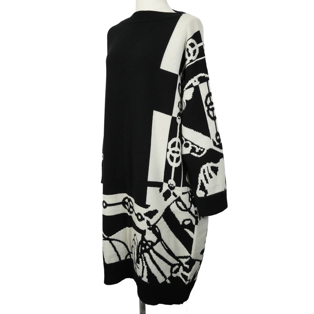 2022SS HERMES One‐piece dress Women's Dress Cricketis Noir (Black)/Blanc (White) Cashmere #38 2H2506D2[EXCELLENT][Authentic]
