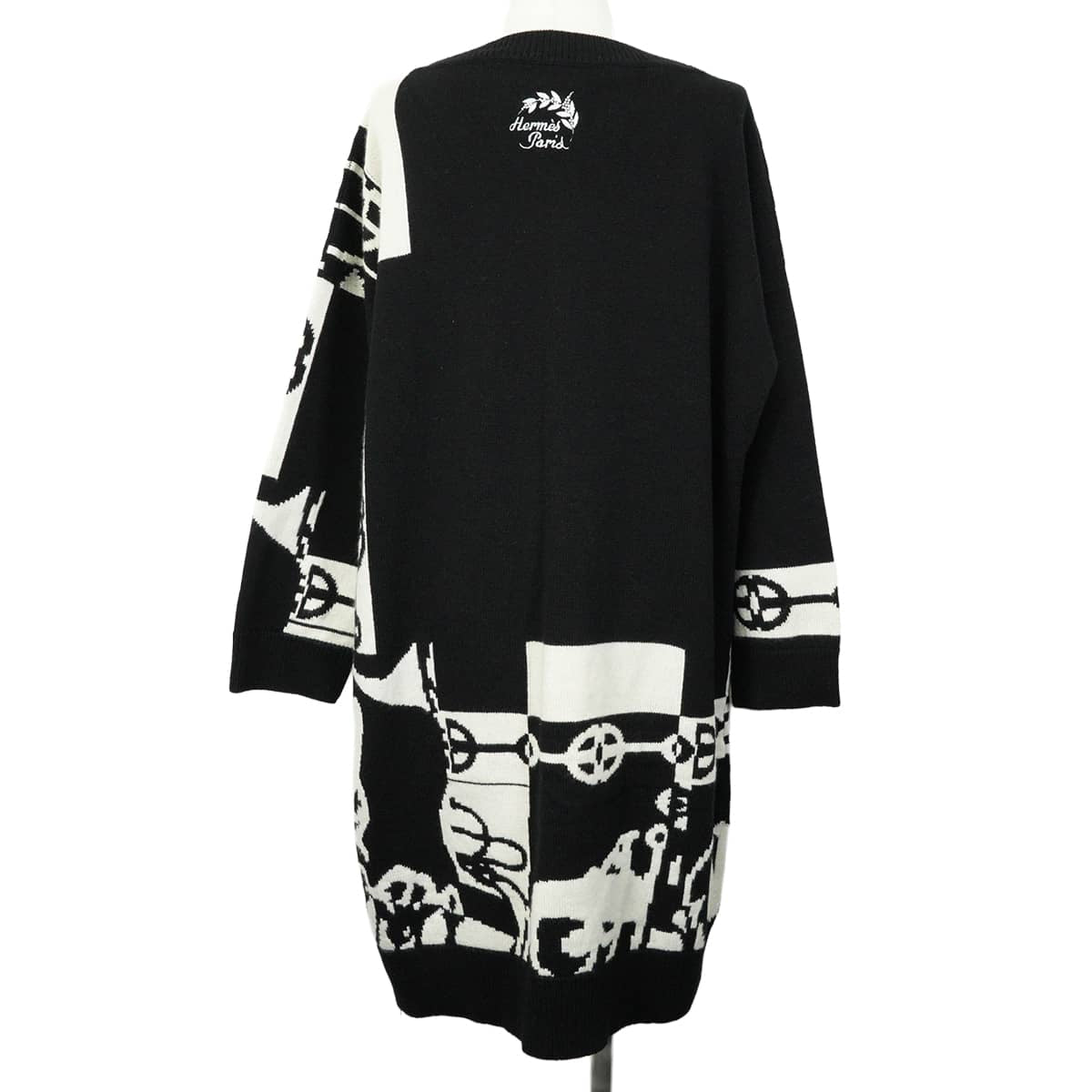2022SS HERMES One‐piece dress Women's Dress Cricketis Noir (Black)/Blanc (White) Cashmere #38 2H2506D2[EXCELLENT][Authentic]