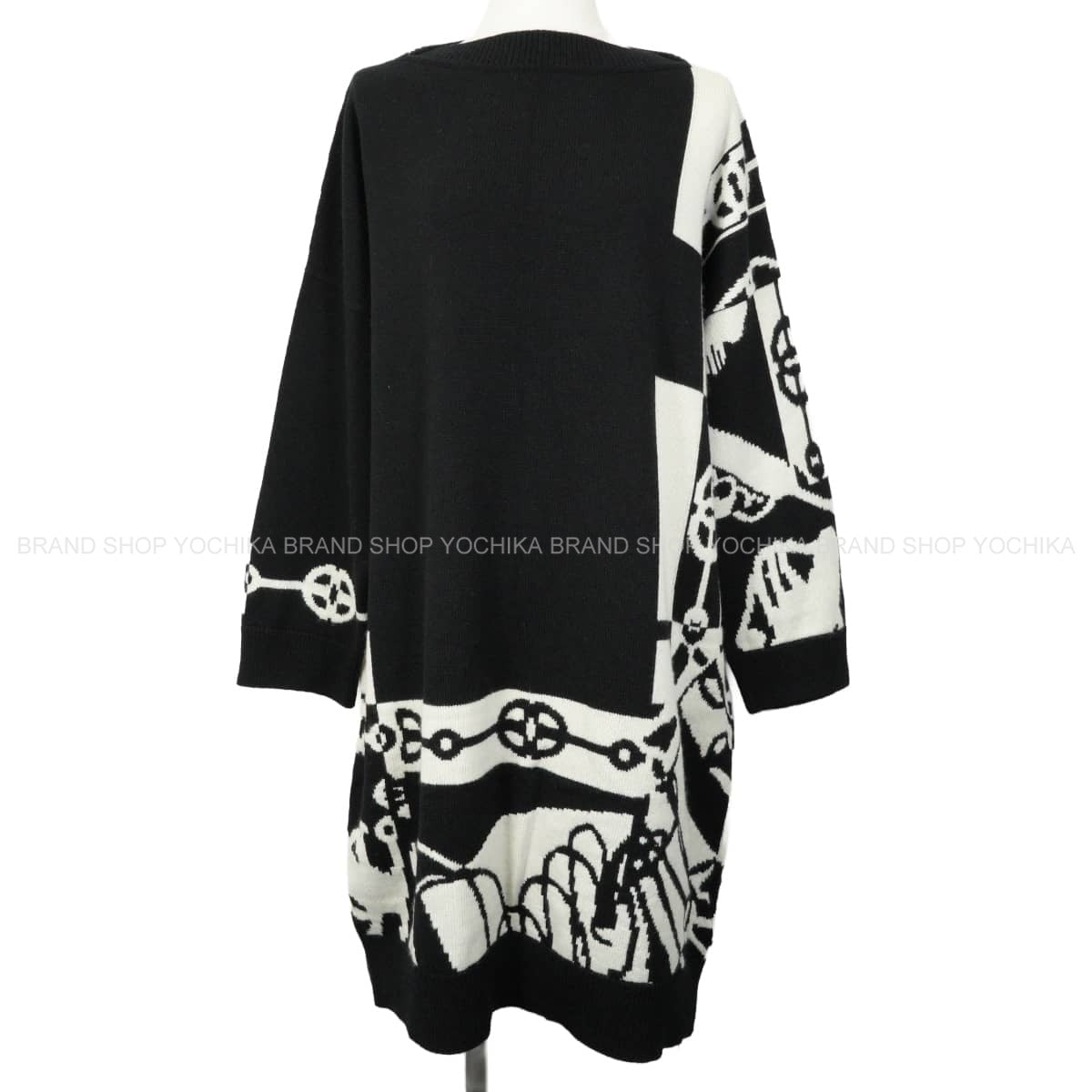 2022SS HERMES One‐piece dress Women's Dress Cricketis Noir (Black)/Blanc (White) Cashmere #38 2H2506D2[EXCELLENT][Authentic]
