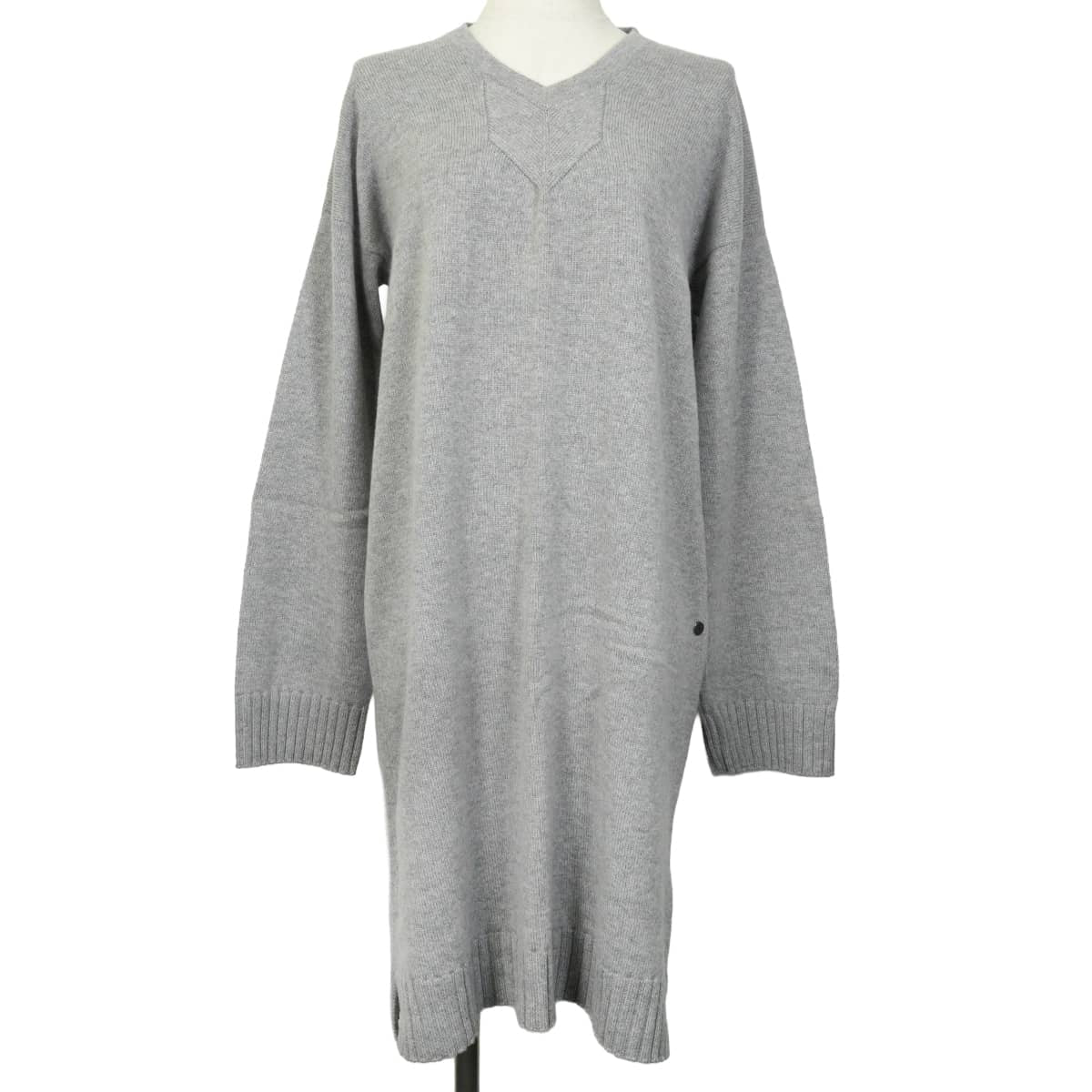 2018AW HERMES One‐piece dress Women's V-neck dress with H charm Grey Cashmere #44[EXCELLENT][Authentic]