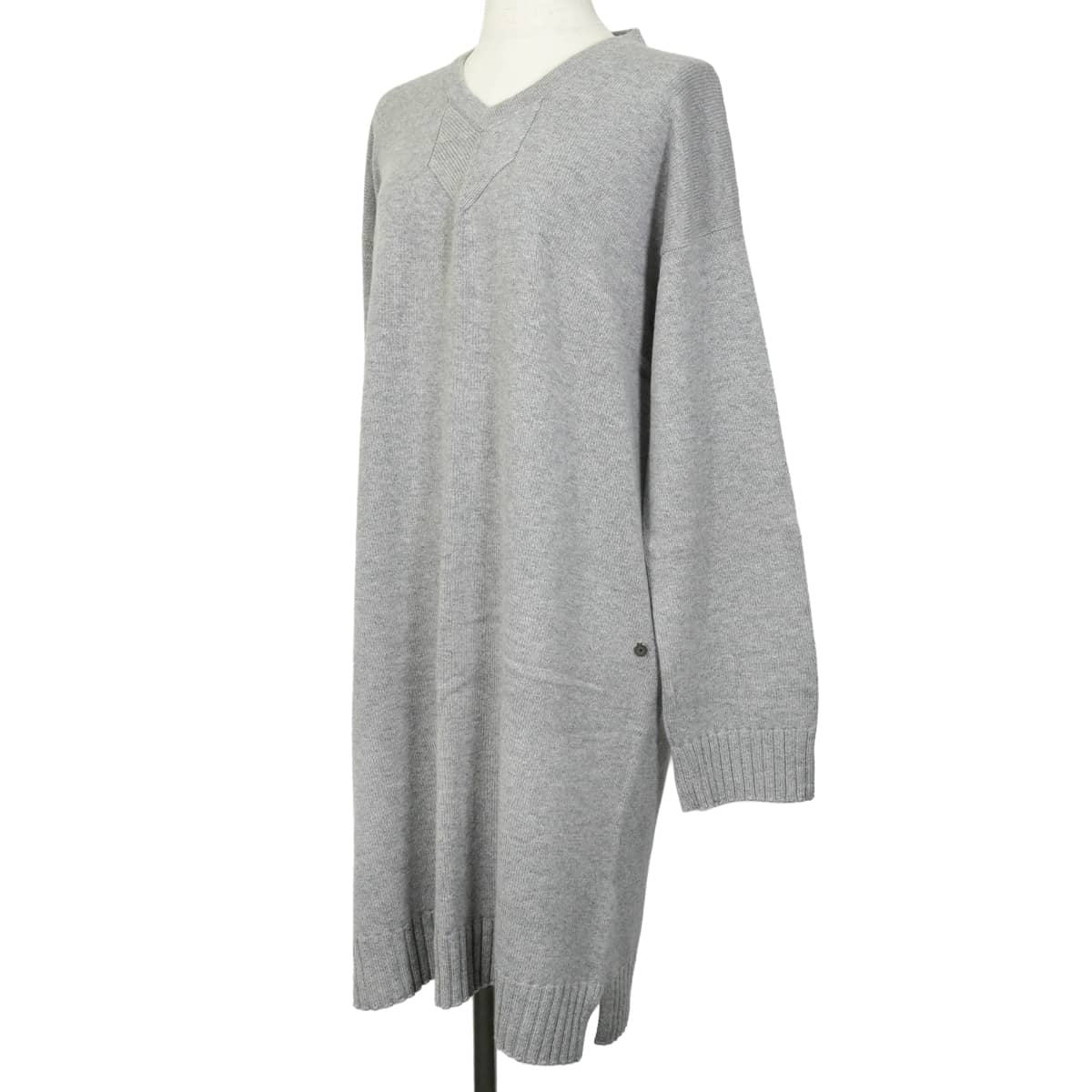 2018AW HERMES One‐piece dress Women's V-neck dress with H charm Grey Cashmere #44[EXCELLENT][Authentic]