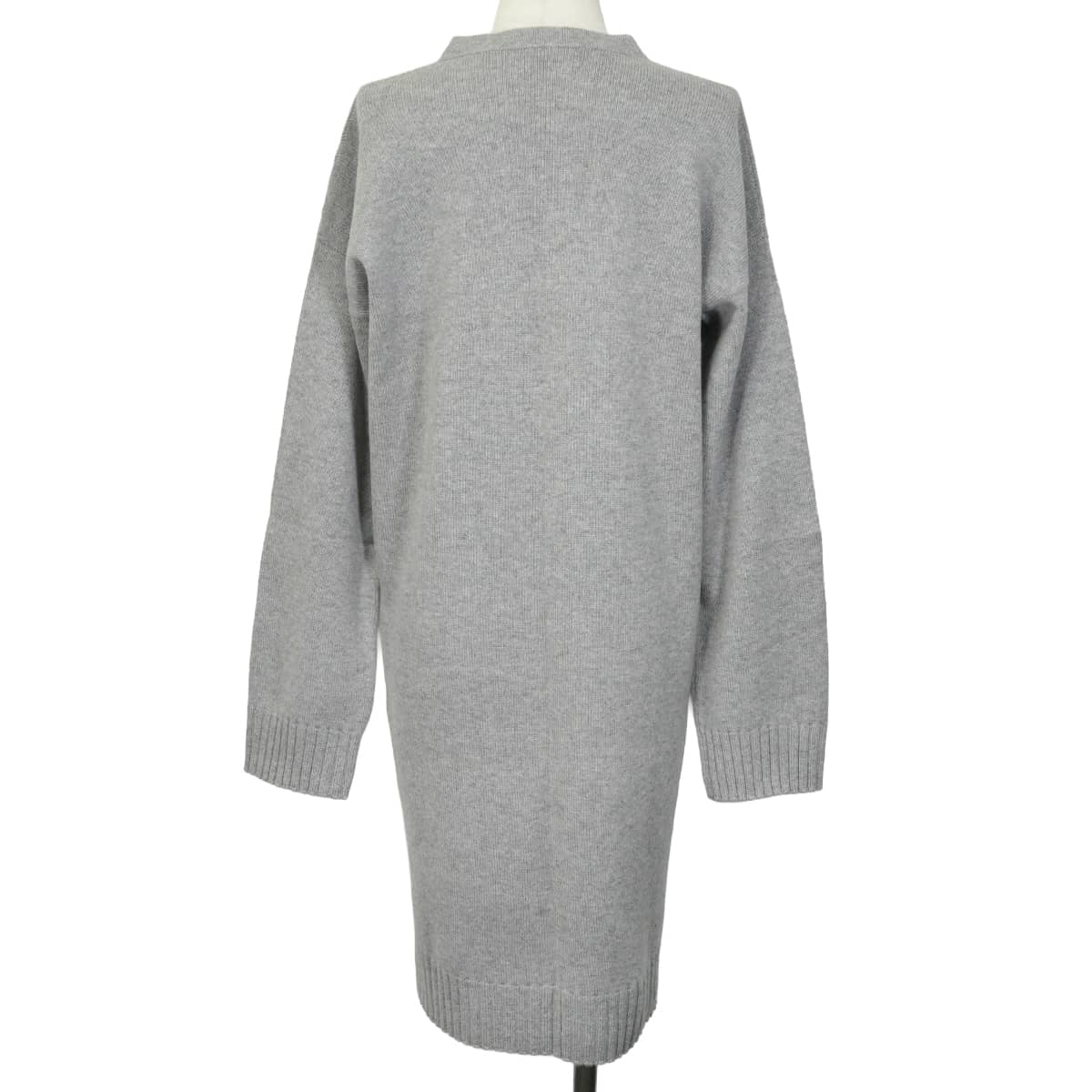 2018AW HERMES One‐piece dress Women's V-neck dress with H charm Grey Cashmere #44[EXCELLENT][Authentic]