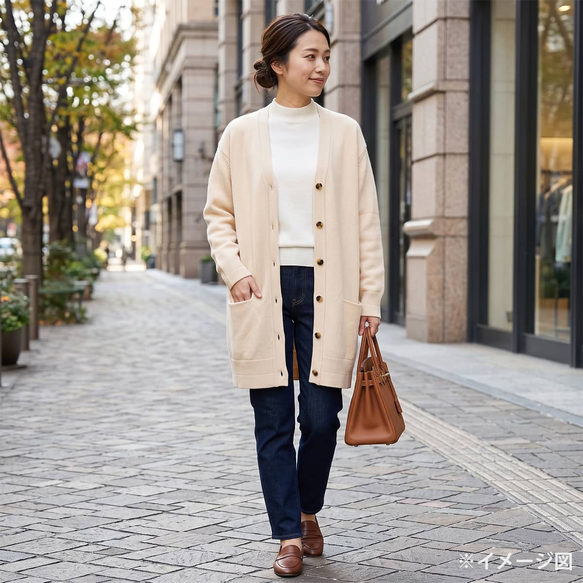 HERMES Cardigan Women's mid-length cardigan with pockets and buttonsBrum Cashmere #42 722701D18L42[EXCELLENT][Authentic]