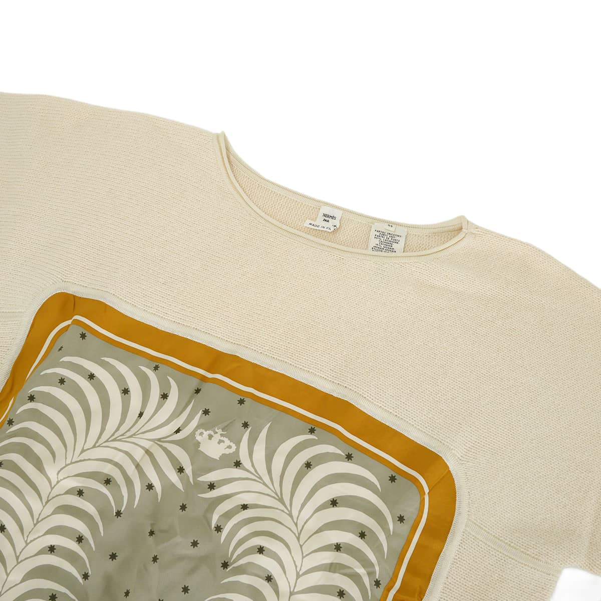 HERMES Sweater Women's Twillaine Long-Sleeve Sweater Boat Neck King Tiger Ivory Cashmere Mohair/Cotton #44[EXCELLENT][Authentic]