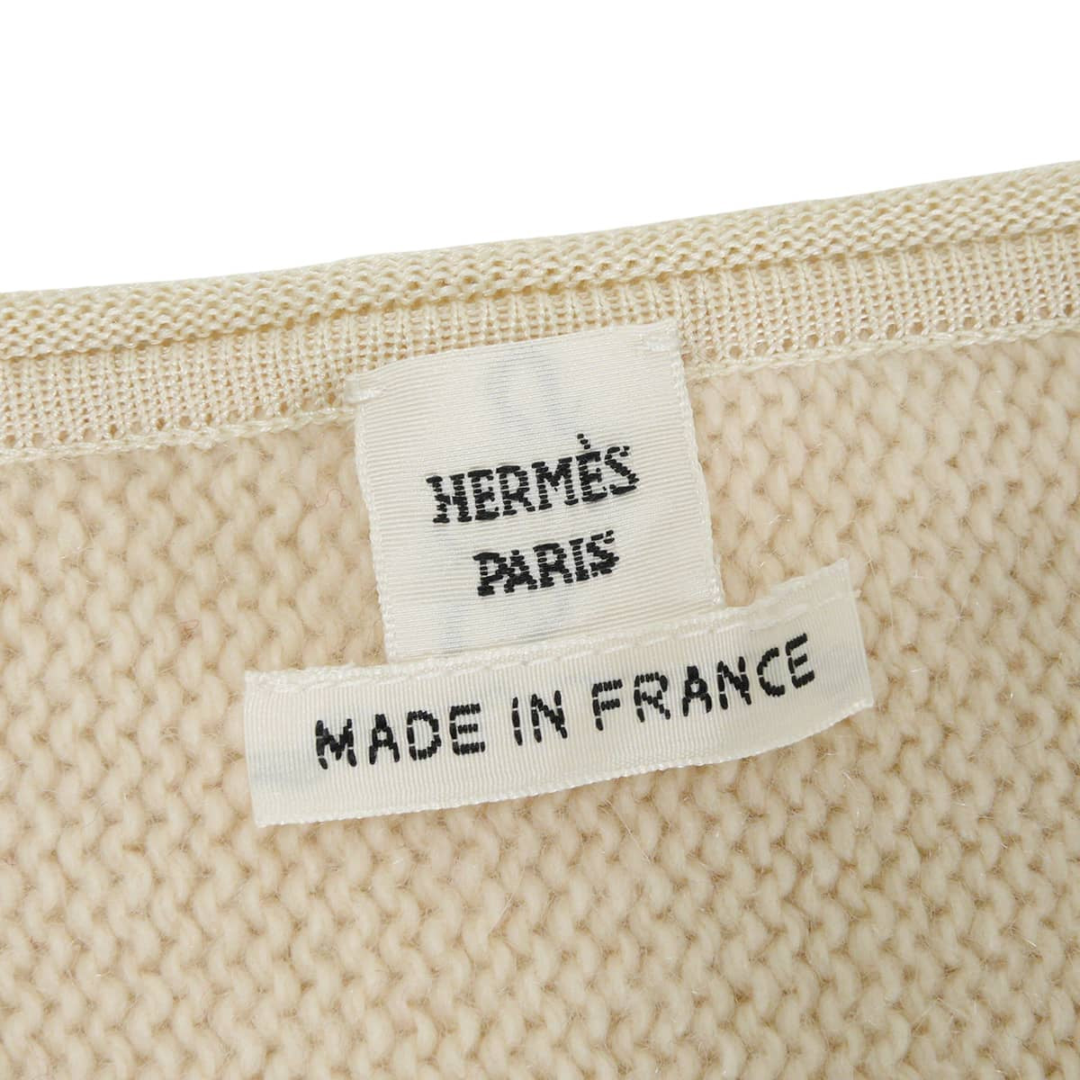 HERMES Sweater Women's Twillaine Long-Sleeve Sweater Boat Neck King Tiger Ivory Cashmere Mohair/Cotton #44[EXCELLENT][Authentic]