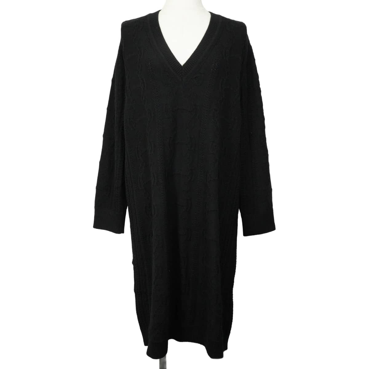HERMES One‐piece dress Women's V-neck dress with horsebit detail Chaine d'Ancre design Noir (Black) Wool/Cashmere ＃44 2H2509D6[EXCELLENT][Authentic]