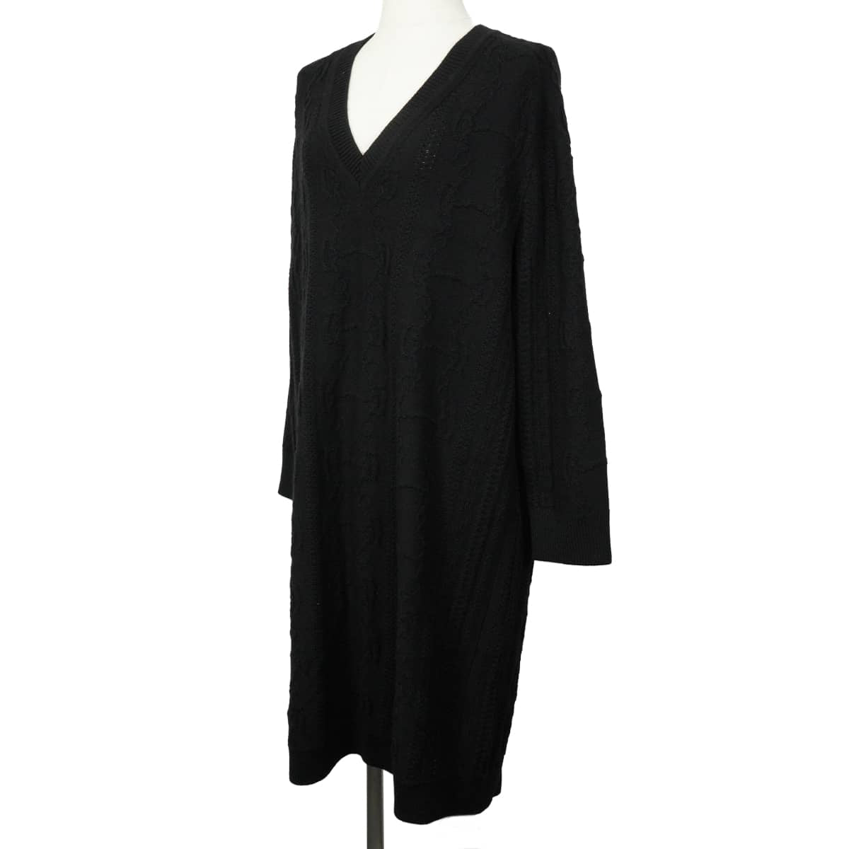 HERMES One‐piece dress Women's V-neck dress with horsebit detail Chaine d'Ancre design Noir (Black) Wool/Cashmere ＃44 2H2509D6[EXCELLENT][Authentic]