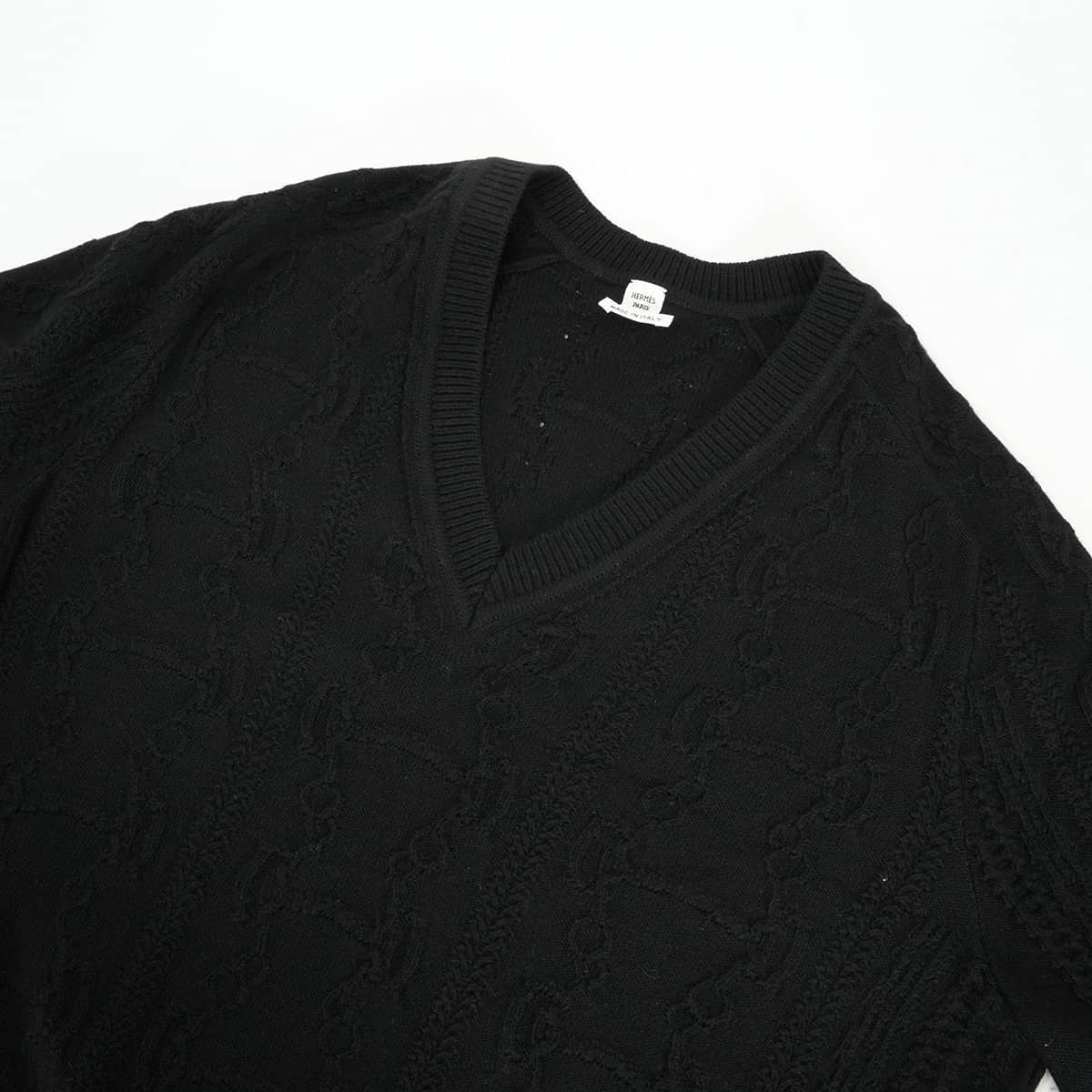 HERMES One‐piece dress Women's V-neck dress with horsebit detail Chaine d'Ancre design Noir (Black) Wool/Cashmere ＃44 2H2509D6[EXCELLENT][Authentic]