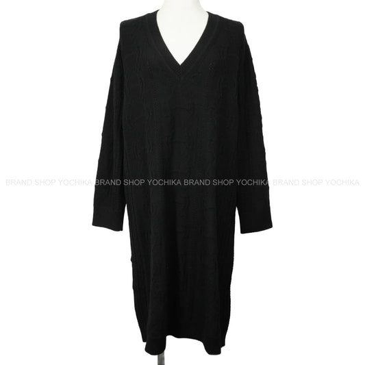 HERMES One‐piece dress Women's V-neck dress with horsebit detail Chaine d'Ancre design Noir (Black) Wool/Cashmere ＃44 2H2509D6[EXCELLENT][Authentic]