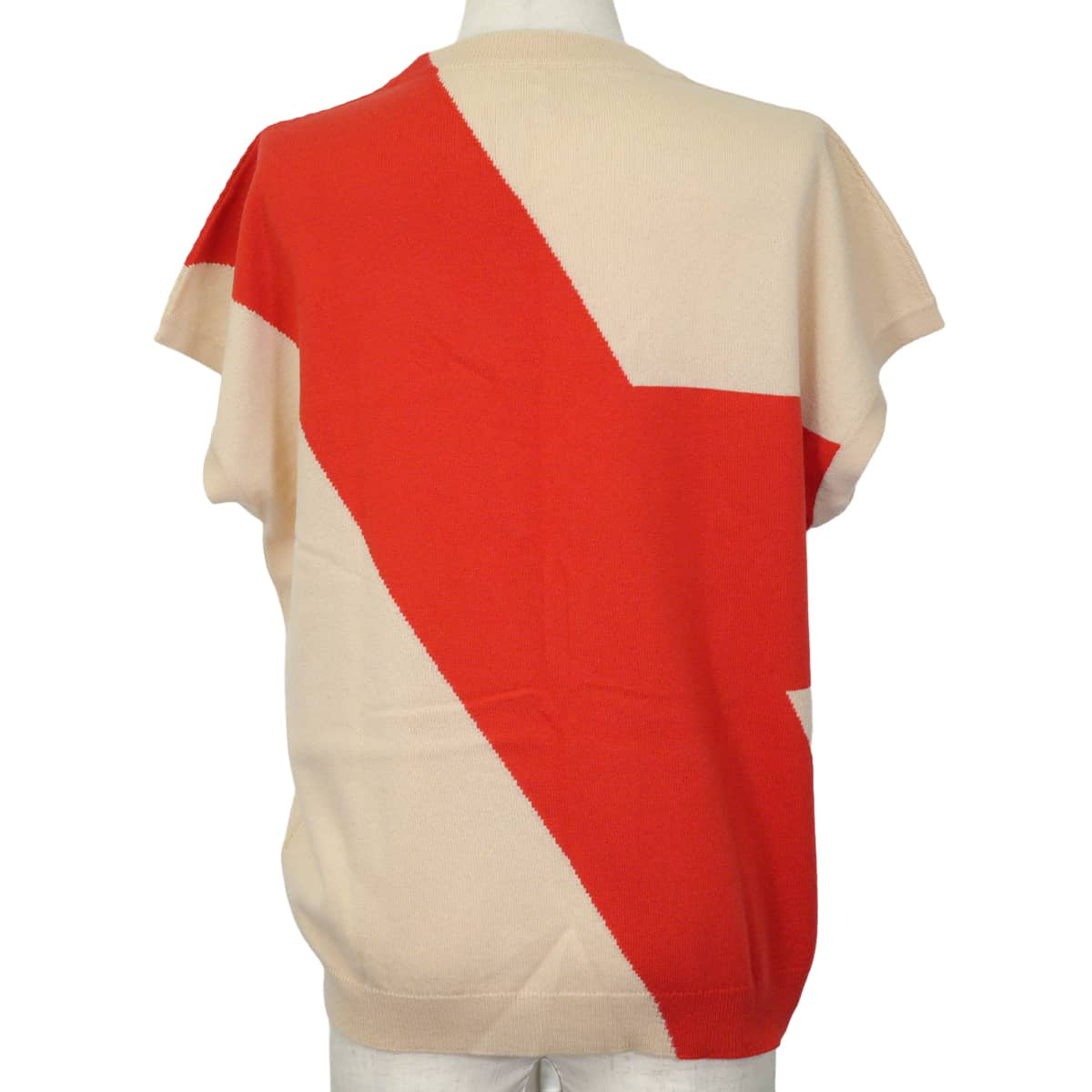 HERMES Knit Women's short-sleeved knit top color block Beige/Orange Cashmere #42[EXCELLENT][Authentic]