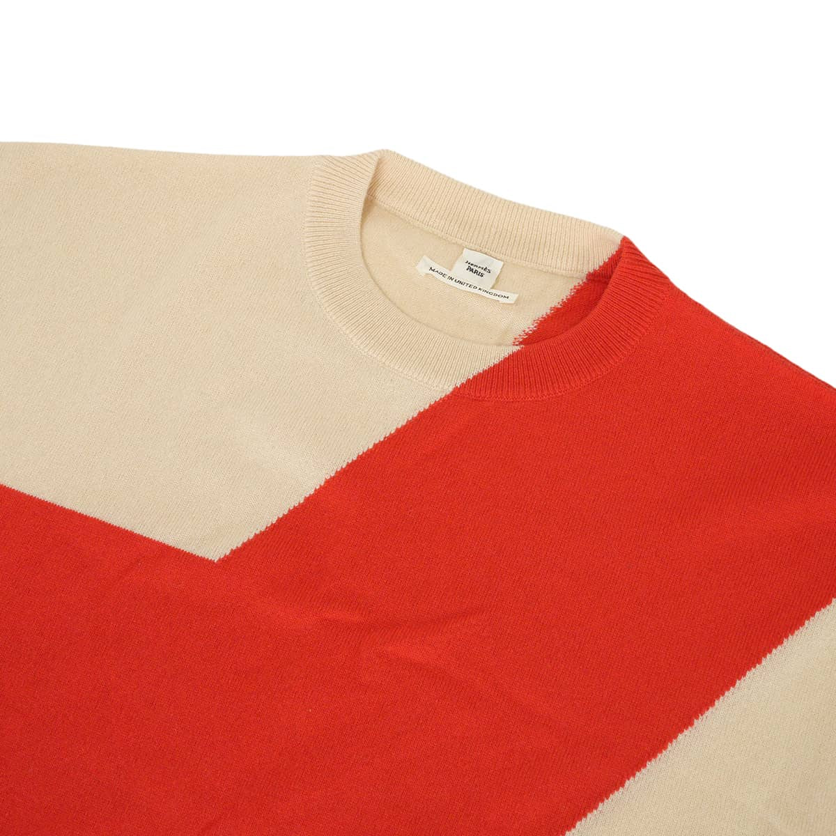 HERMES Knit Women's short-sleeved knit top color block Beige/Orange Cashmere #42[EXCELLENT][Authentic]