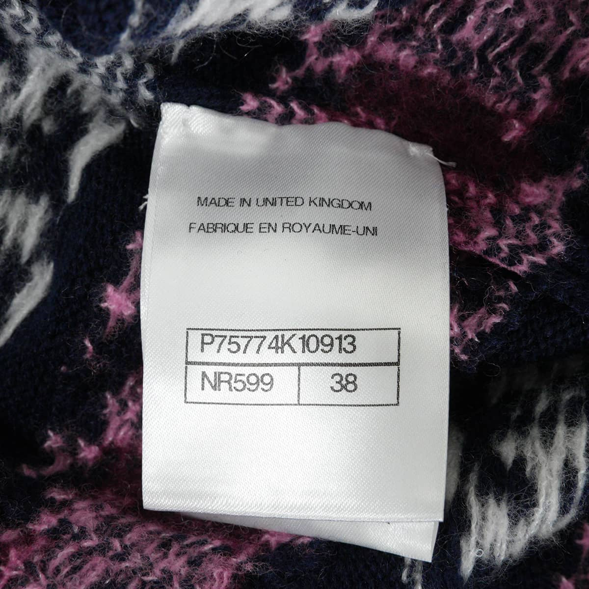 2023AW CHANEL Cardigan Long-sleeved COCO Mark chain pattern Navy/Blanc (White)/Pink Cashmere #38 P75774[EXCELLENT][Authentic]