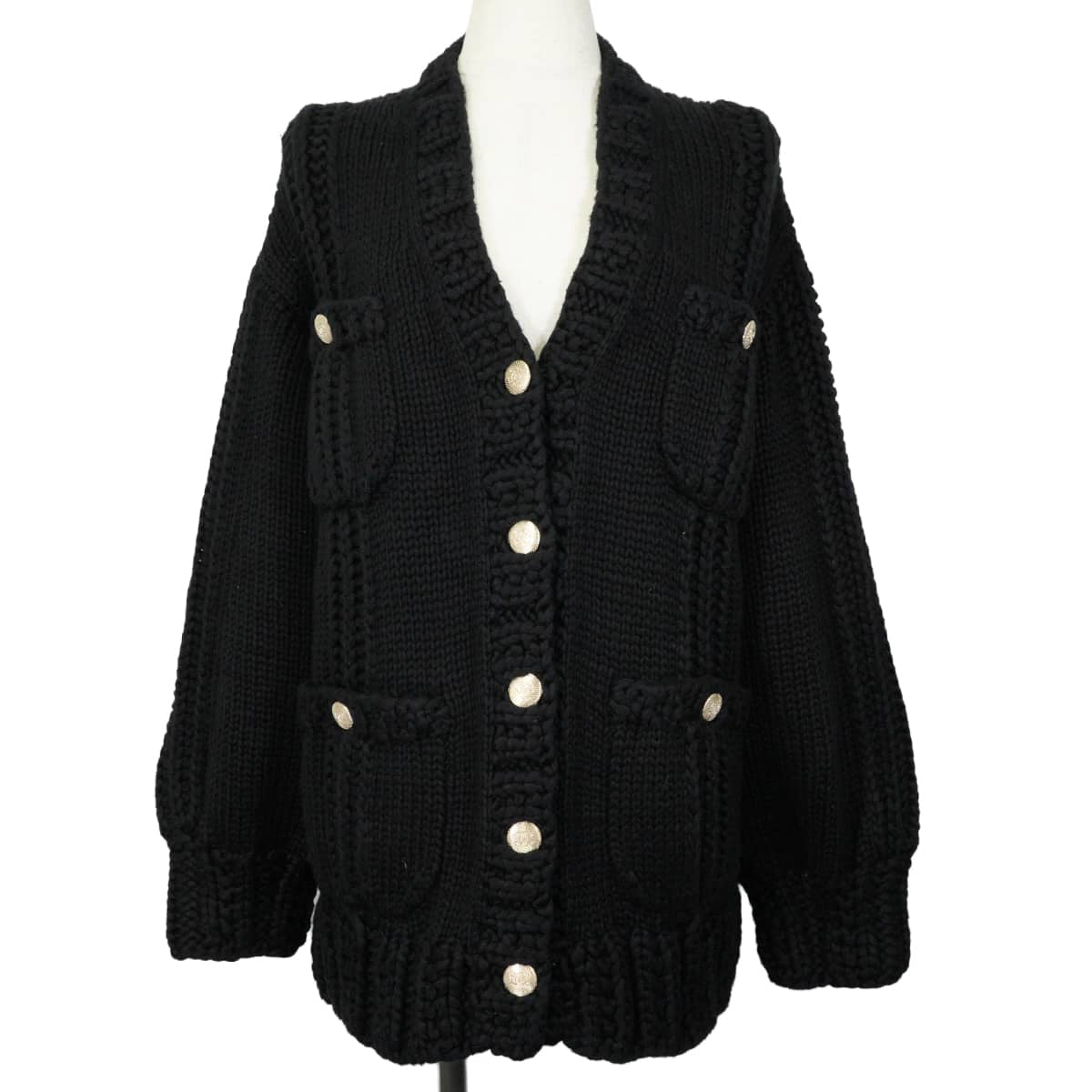 2022SS CHANEL Cardigan Long-sleeved knit COCO Mark buttons Noir (Black) Cotton/Silk #40 P72727[ALMOST NEW][Authentic]