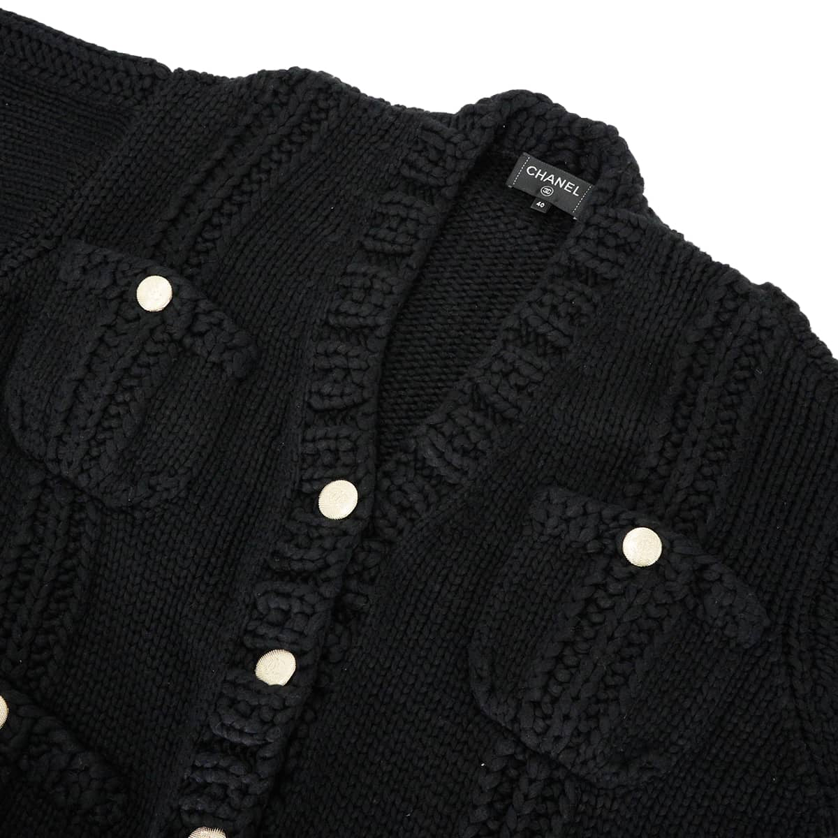 2022SS CHANEL Cardigan Long-sleeved knit COCO Mark buttons Noir (Black) Cotton/Silk #40 P72727[ALMOST NEW][Authentic]