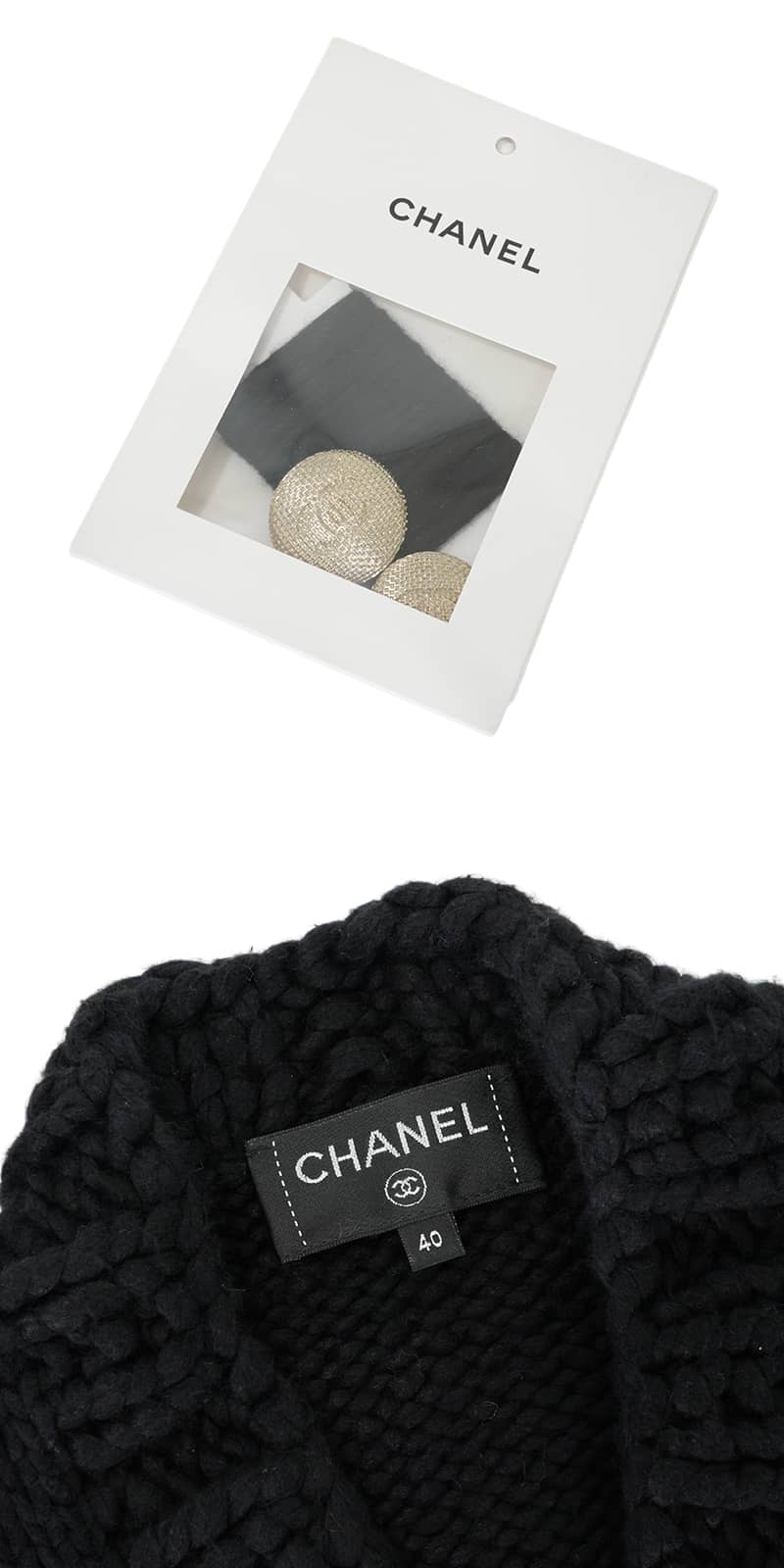 2022SS CHANEL Cardigan Long-sleeved knit COCO Mark buttons Noir (Black) Cotton/Silk #40 P72727[ALMOST NEW][Authentic]