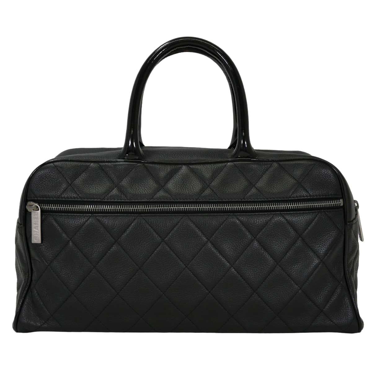 [Pre-loved] CHANEL Handbag Bowling Matelasse logo Noir (Black) Graind Calf(Caviarskin) Antique Silver HW A15685[USED A][Authentic]