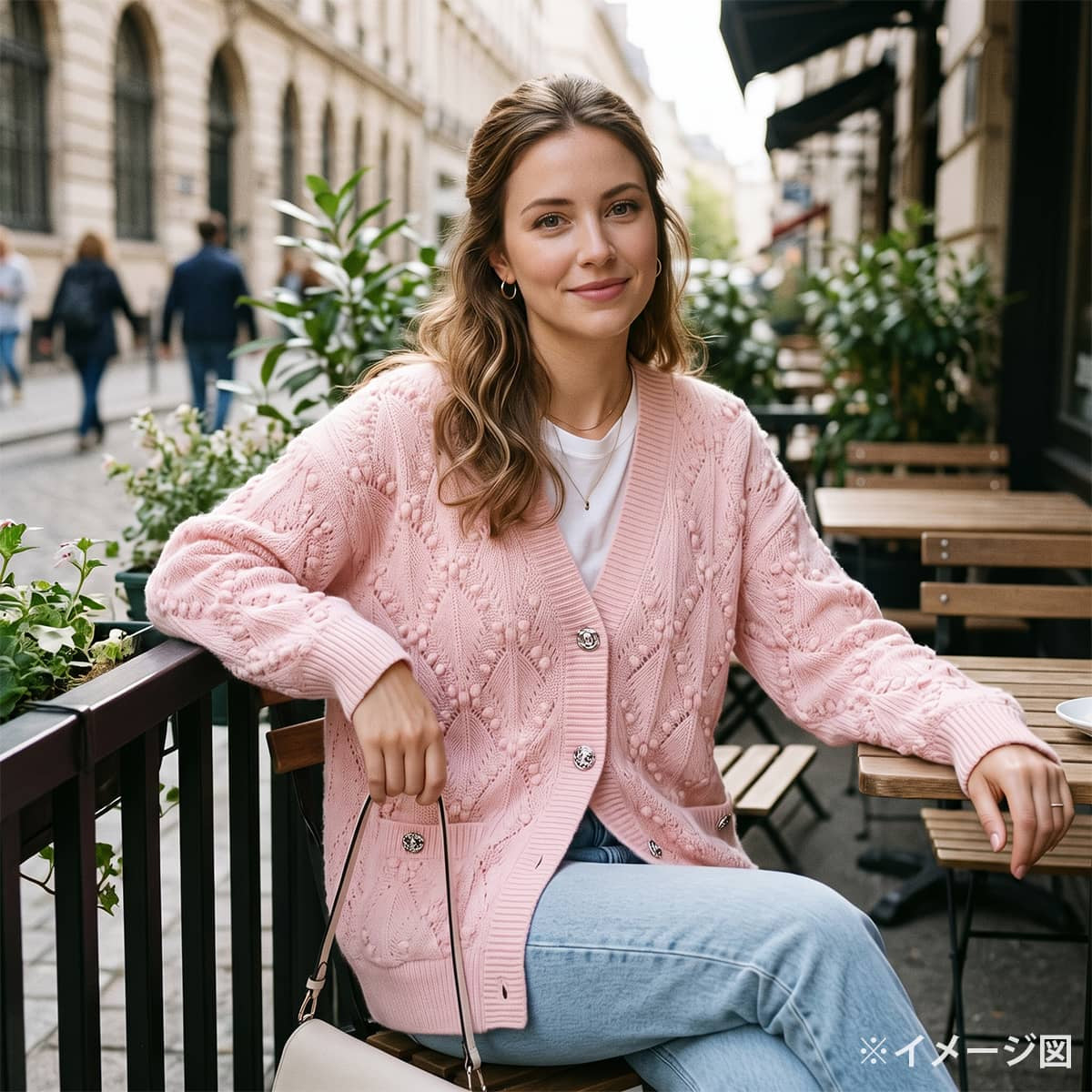 2021AW CHANEL Cardigan Women's long-sleeved COCO Mark heart rhinestone buttonsLight pink Silk/Cashmere #44 Silver HW P71400[EXCELLENT][Authentic]