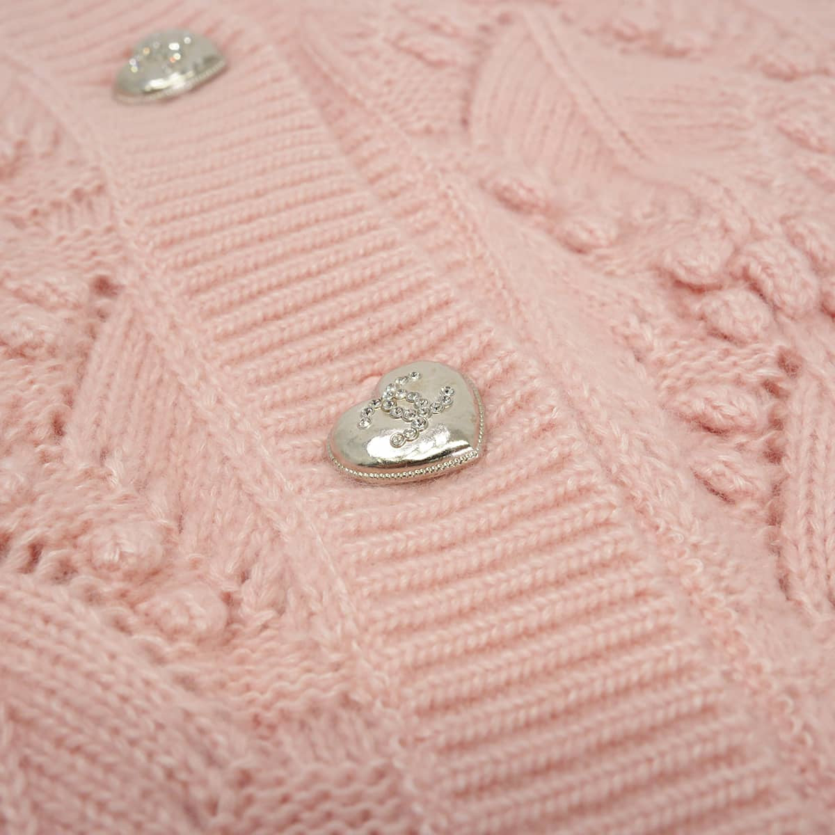 2021AW CHANEL Cardigan Women's long-sleeved COCO Mark heart rhinestone buttonsLight pink Silk/Cashmere #44 Silver HW P71400[EXCELLENT][Authentic]